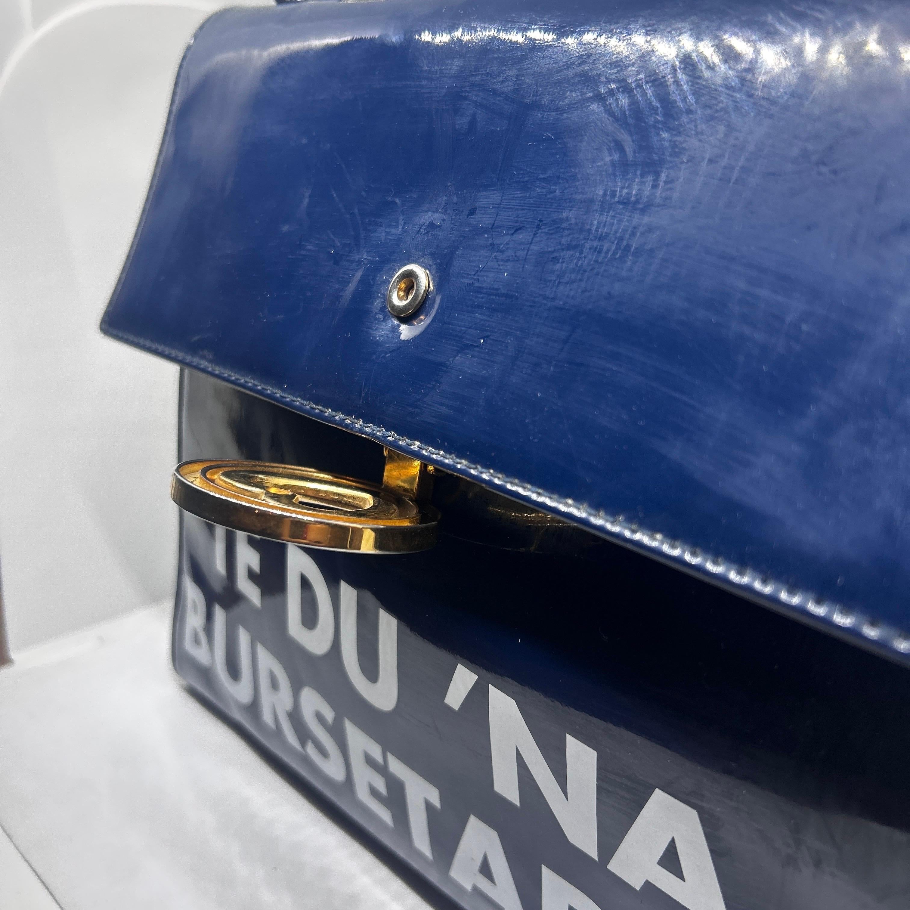 A 1980s Iconic Blue and White Handbag by Franco Moschino 