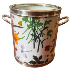 A 1980s Iconic Silver Plate and Flora Fabric Wine Cooler by Gucci