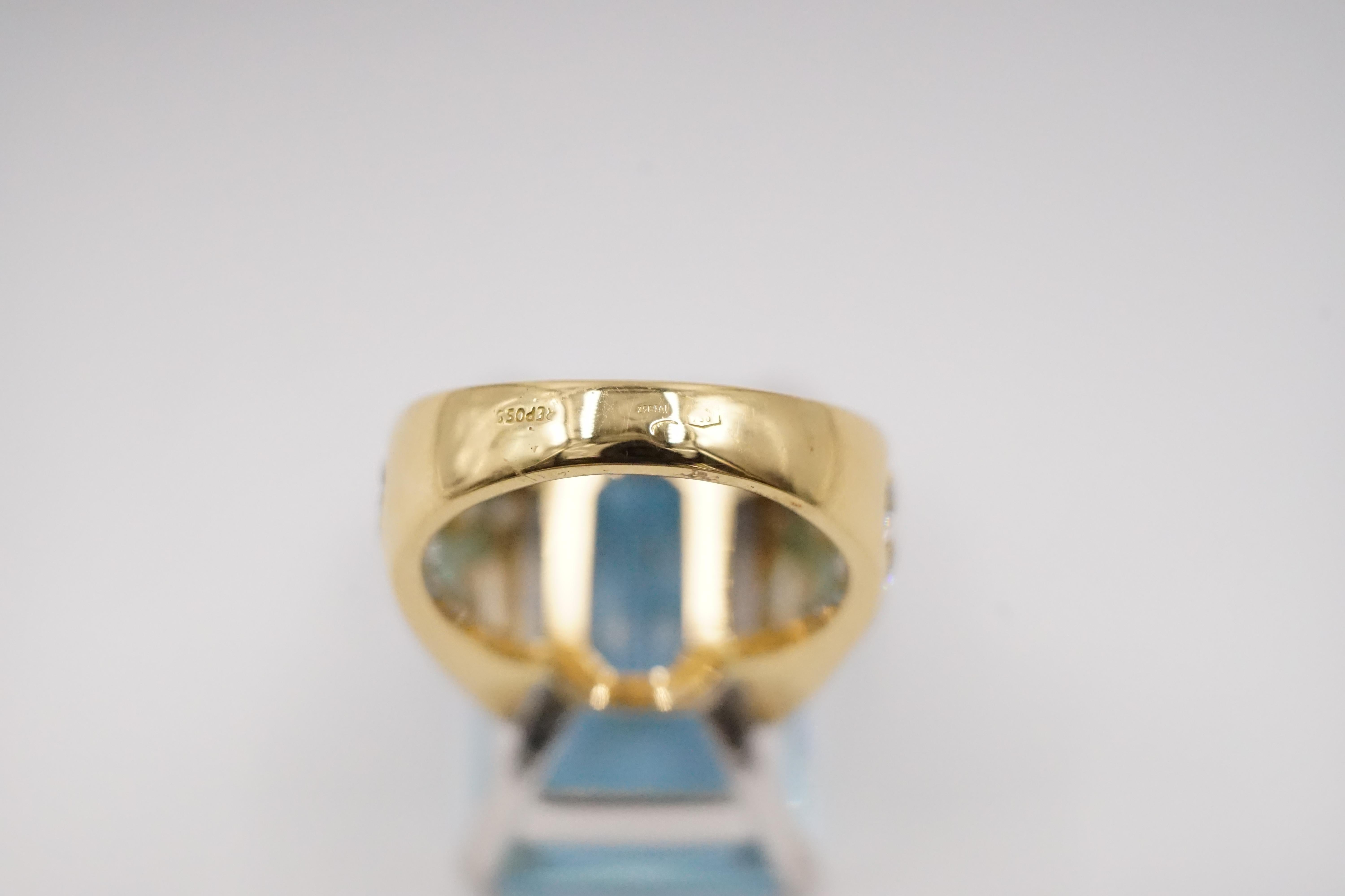 1980s Large Aquamarine, Diamond and 18 Carat Gold Ring by Repossi 1