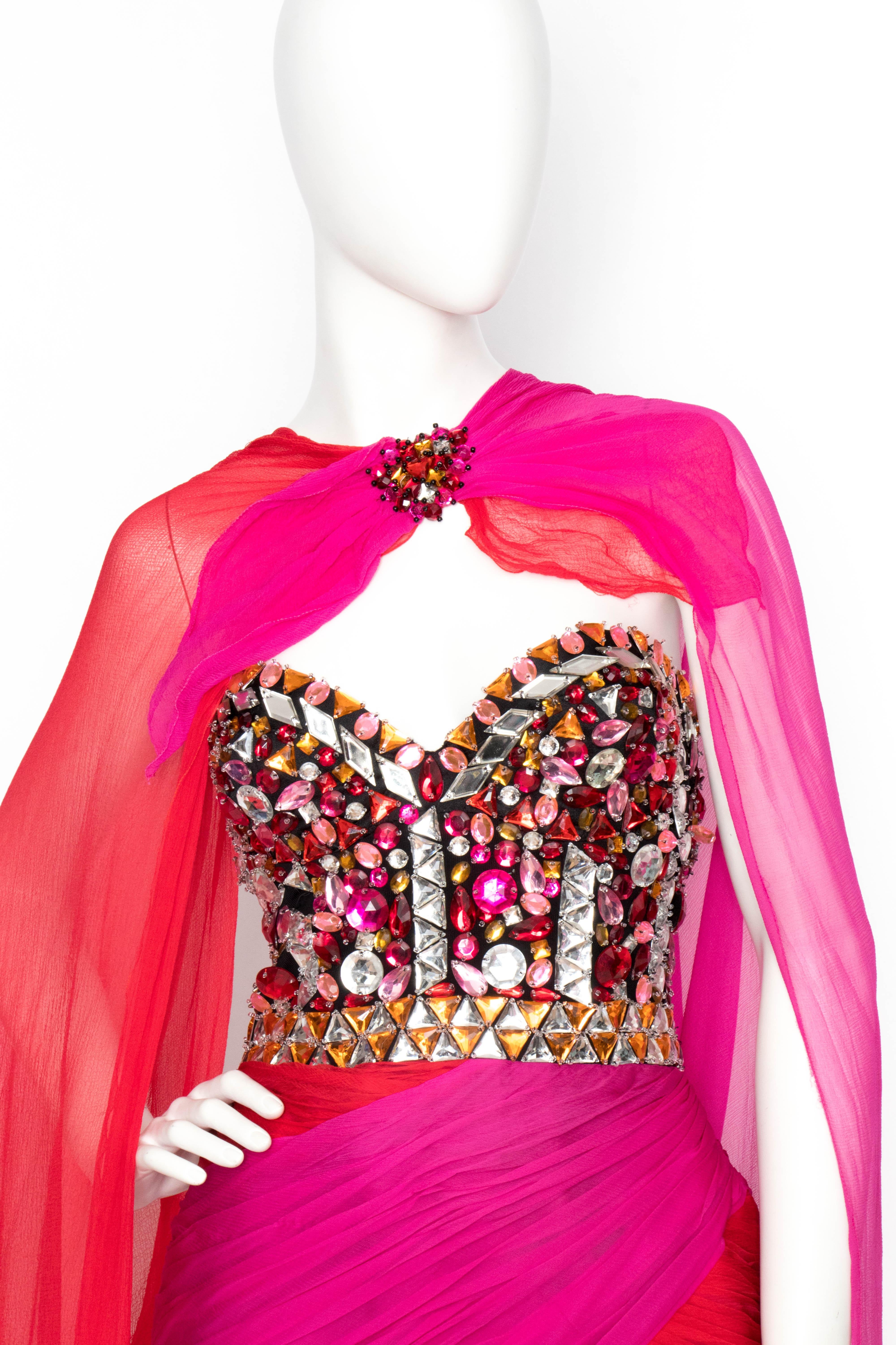 A 1980s Loris Azzaro Pink Silk Chiffon Embellished Cocktail Dress 1