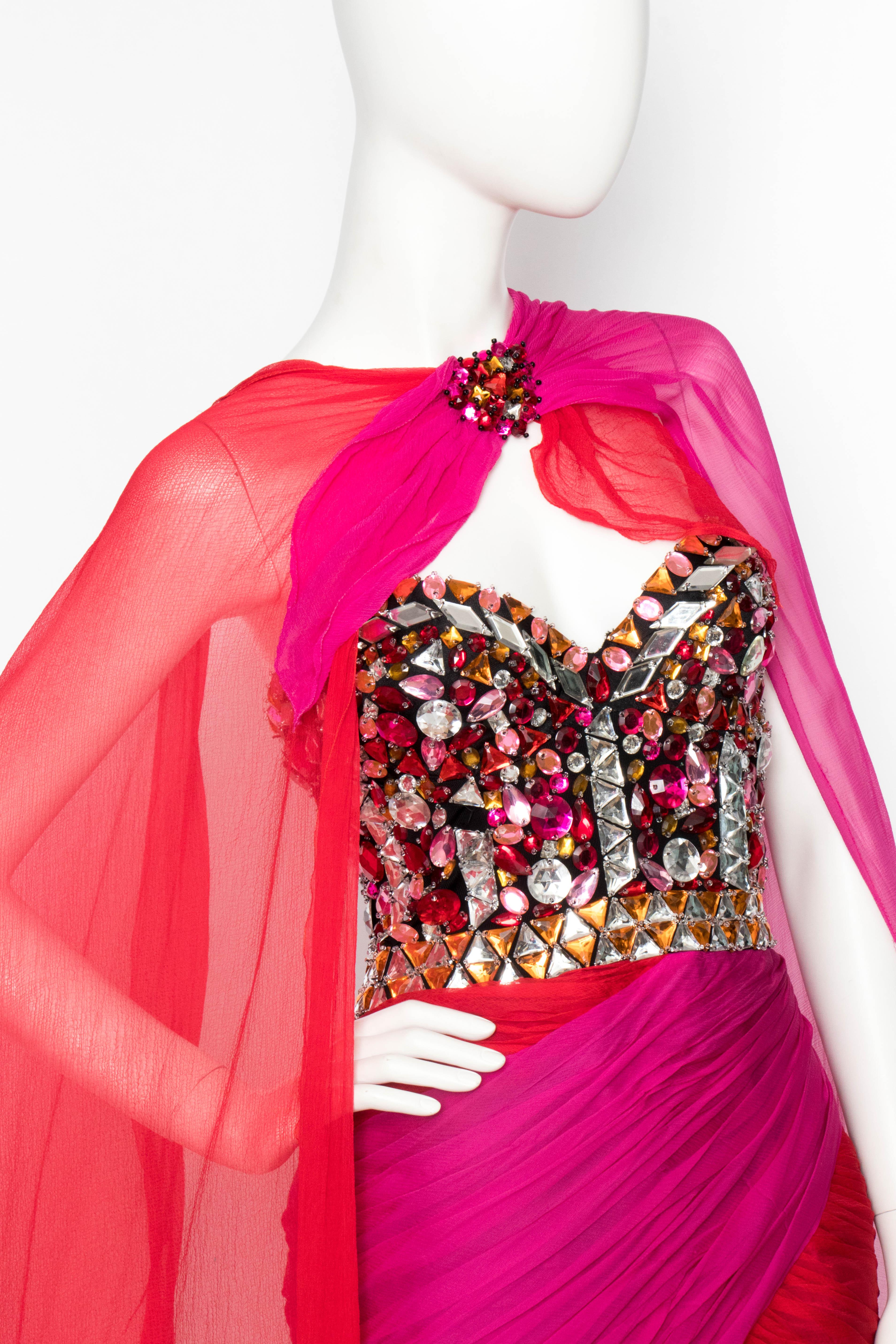A 1980s Loris Azzaro Pink Silk Chiffon Embellished Cocktail Dress 2