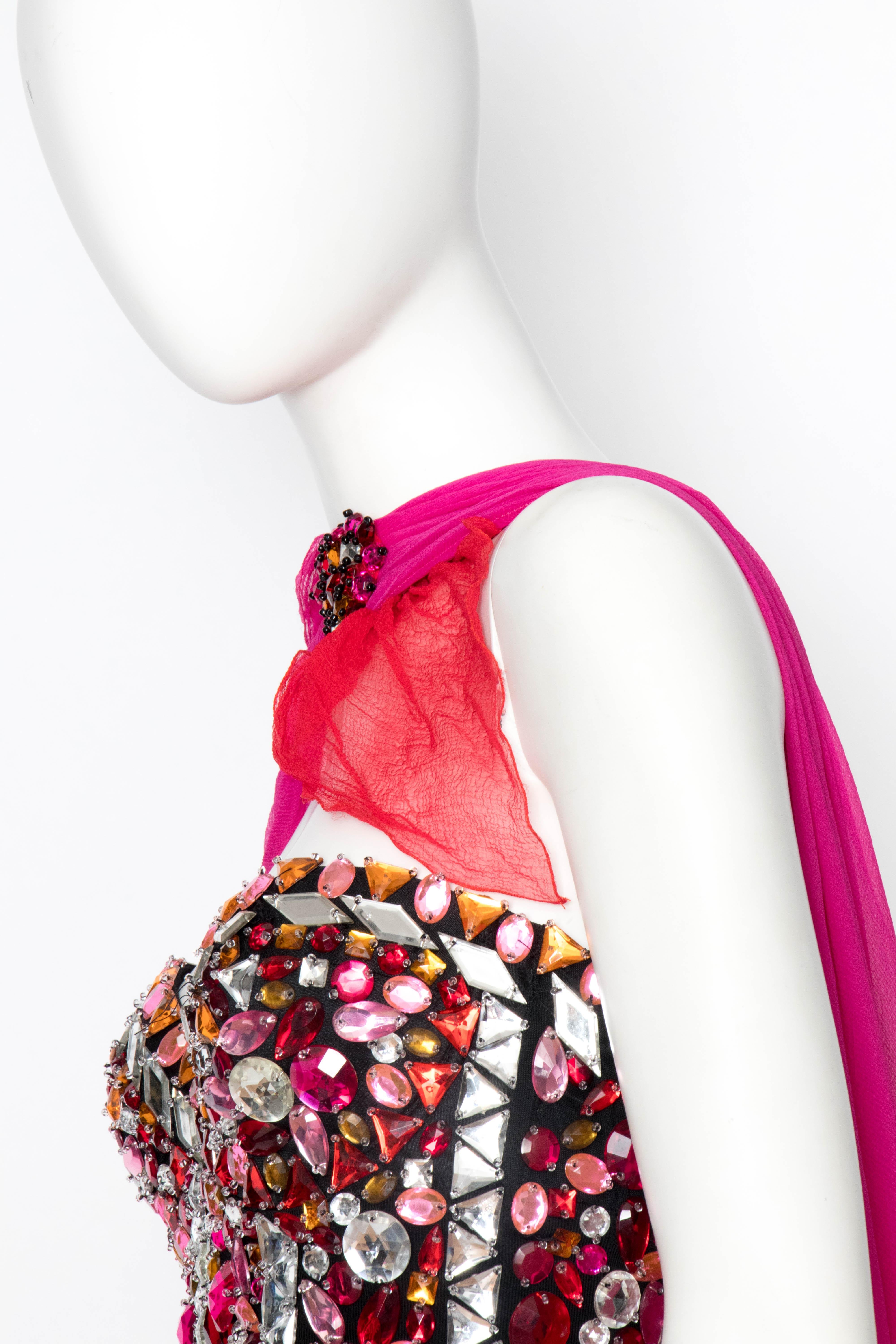 A 1980s Loris Azzaro Pink Silk Chiffon Embellished Cocktail Dress 3