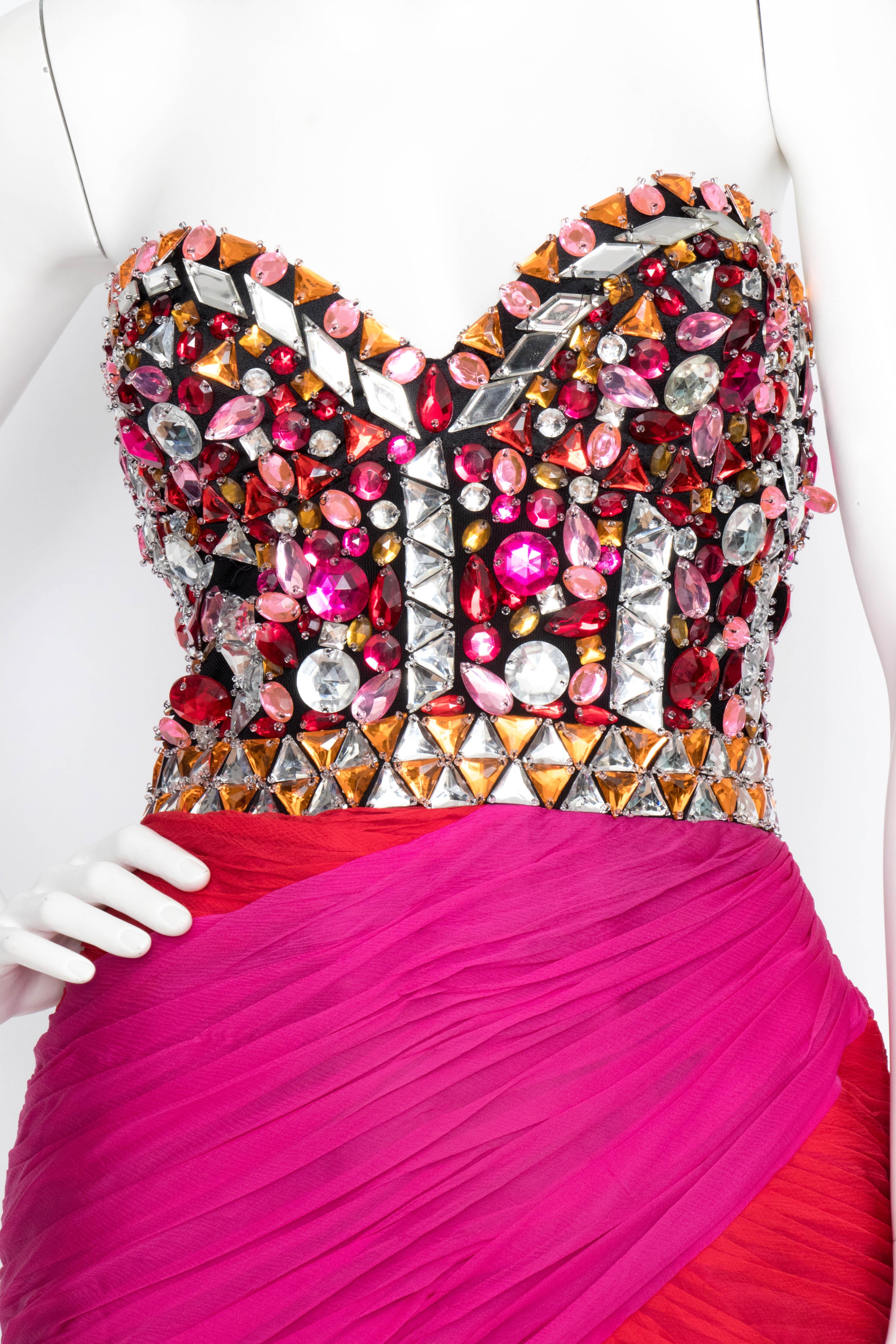 A 1980s Loris Azzaro Pink Silk Chiffon Embellished Cocktail Dress 4