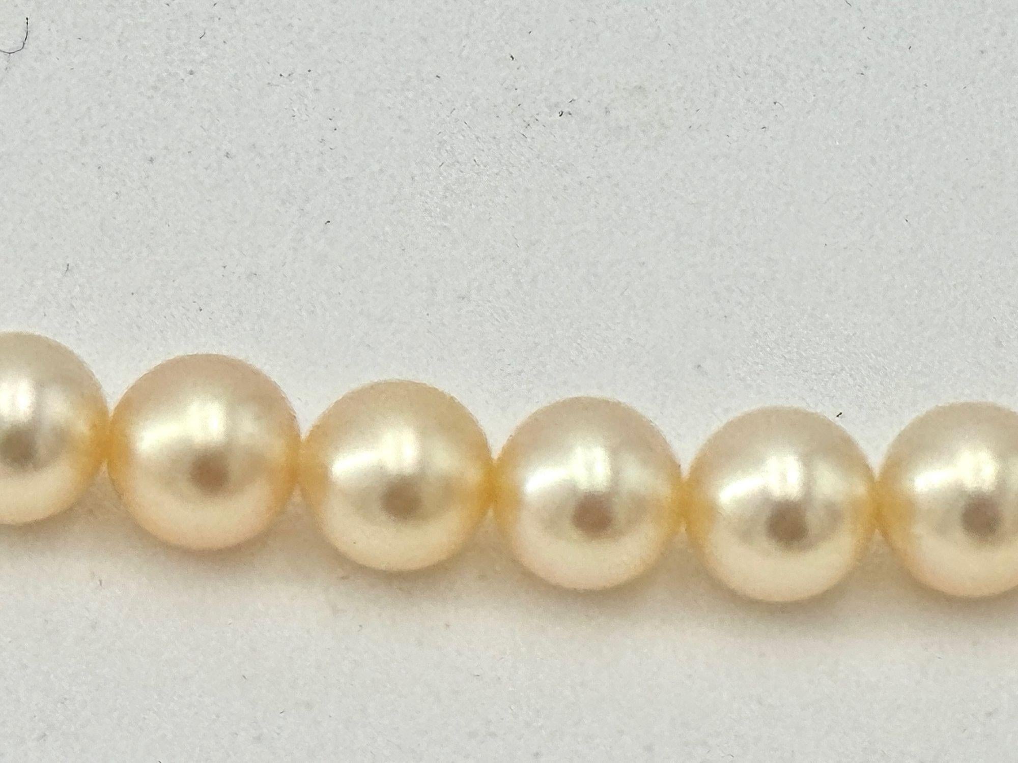 A 1980s Mappin and Webb Akoya pearl necklace with 18 carat gold clasp For Sale 7