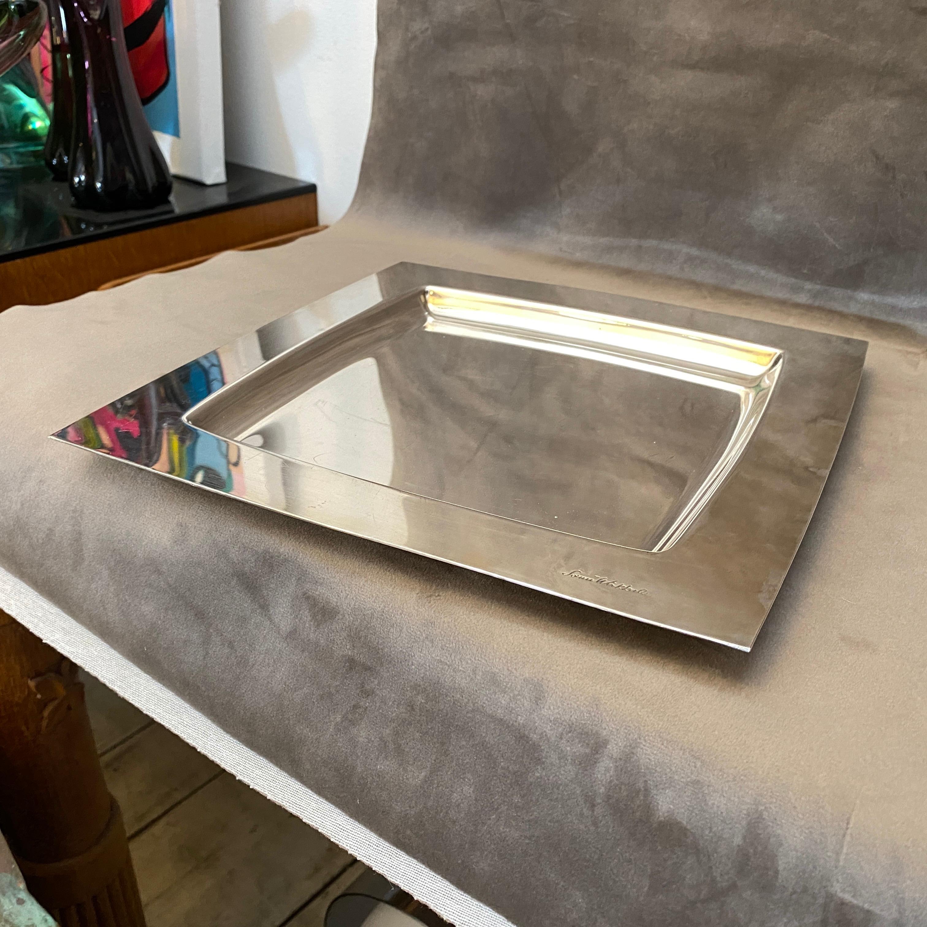 1980s Sami Wirkkala Silver Plated Square Tray Manufactured by Cleto Munari In Good Condition In Aci Castello, IT