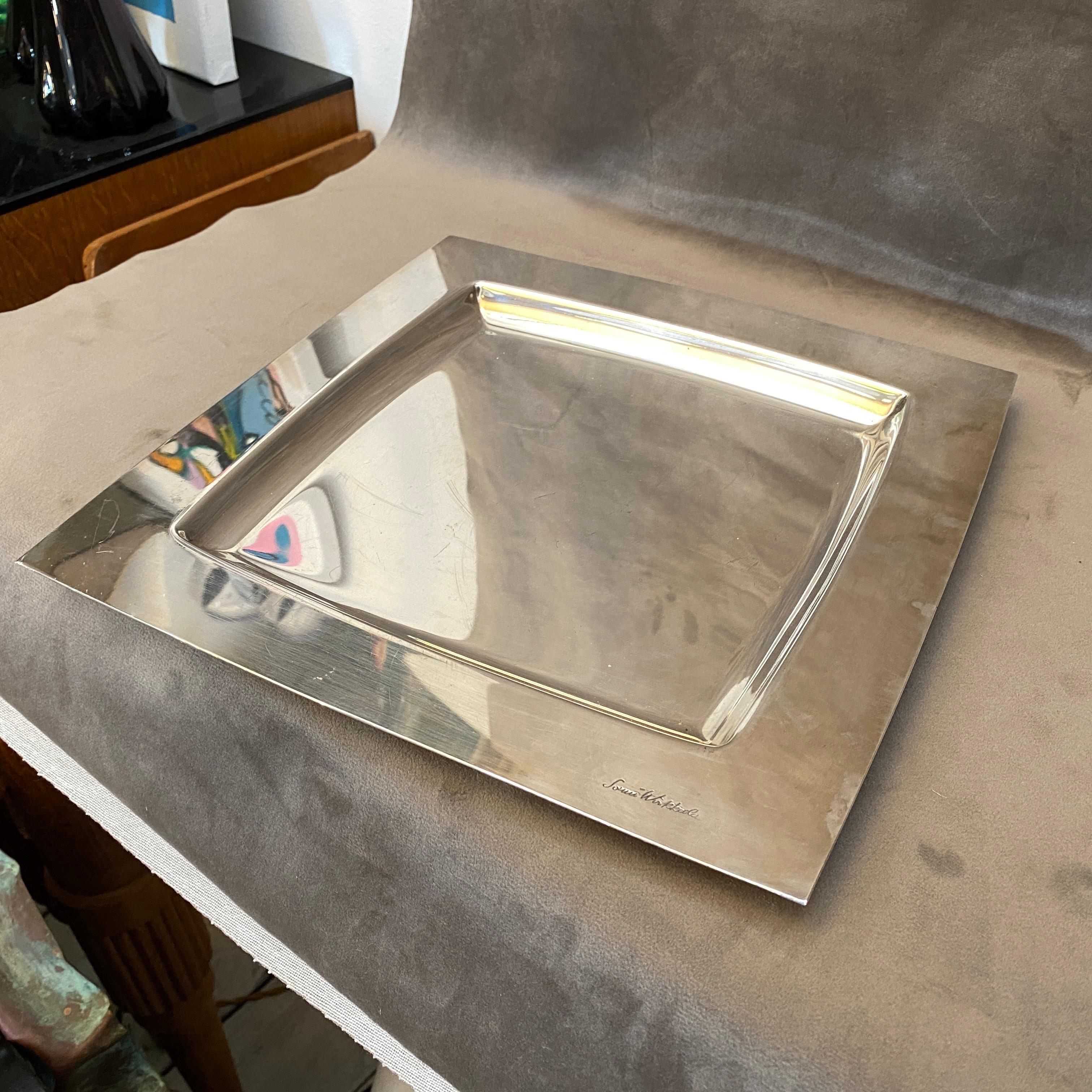 20th Century 1980s Sami Wirkkala Silver Plated Square Tray Manufactured by Cleto Munari