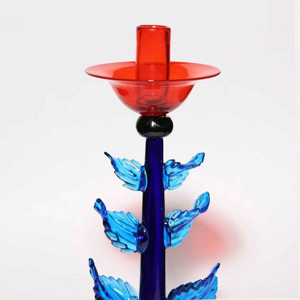 Late 20th Century 1980s Unique Floral Blown Murano Art Glass Candle Stick by Silvano Signoretto