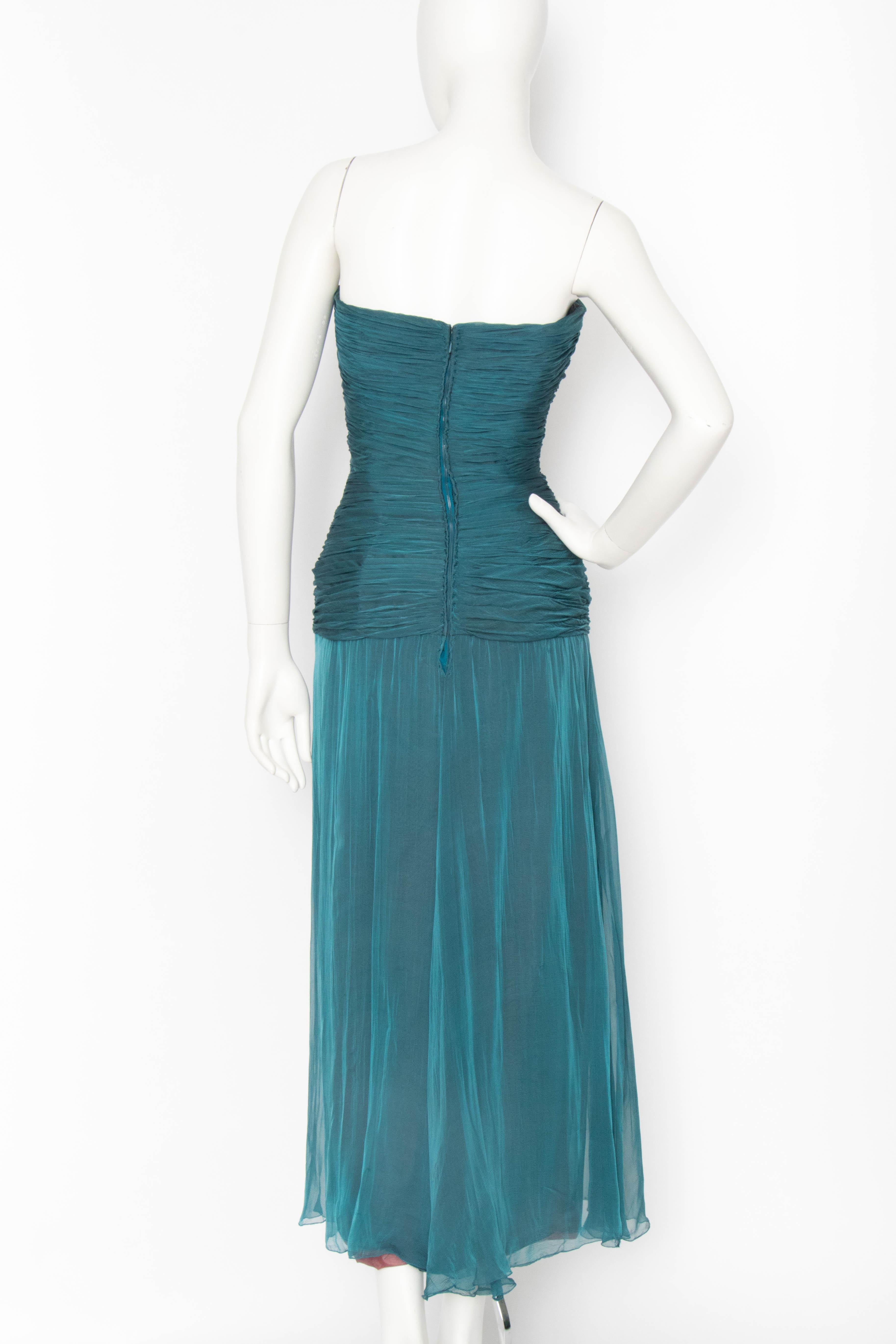 Women's or Men's A 1980s Vintage Azzaro Blue Silk Chiffon Evening Dress