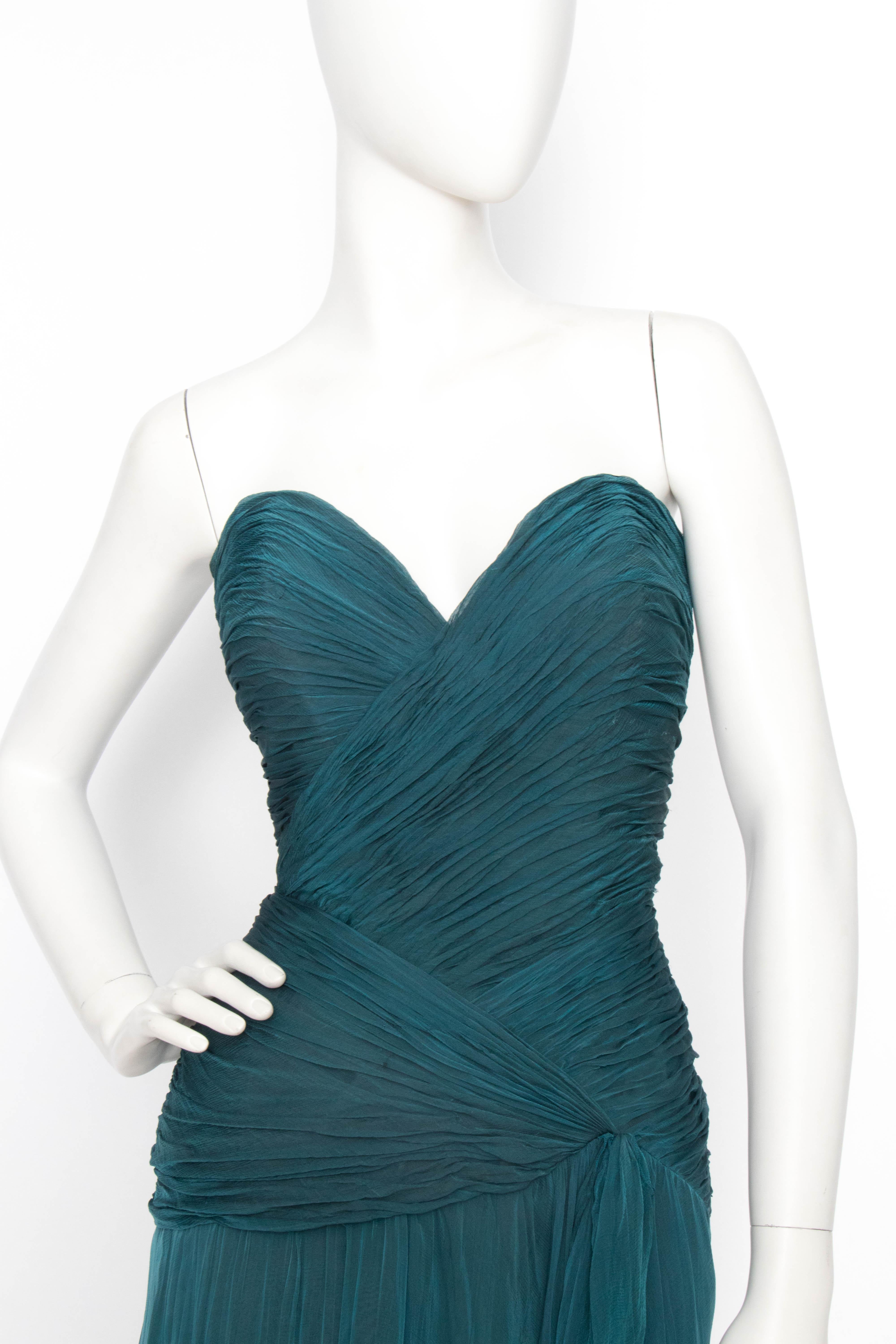 A 1980s Vintage Azzaro Blue Silk Chiffon Evening Dress 1