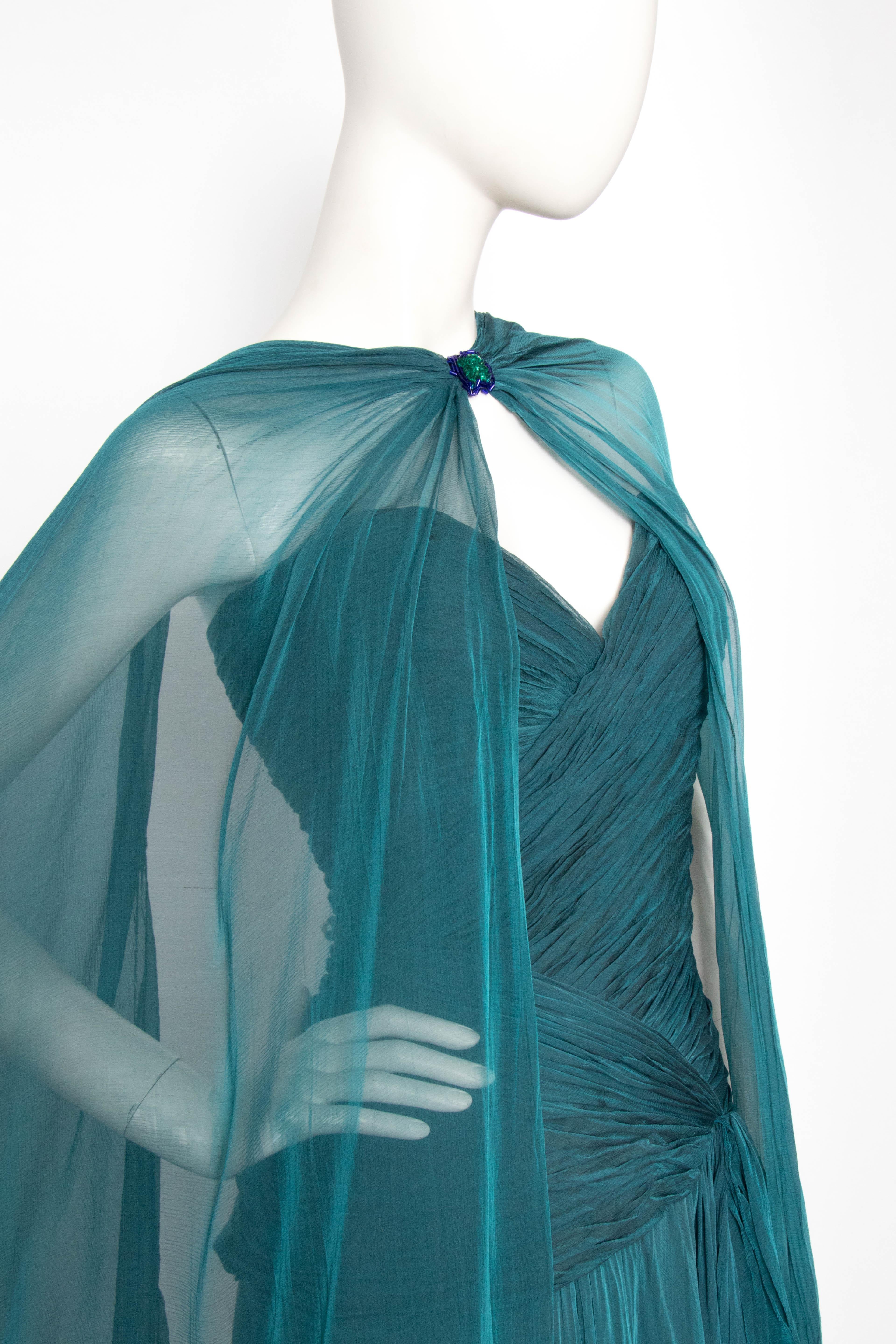A 1980s Vintage Azzaro Blue Silk Chiffon Evening Dress 2