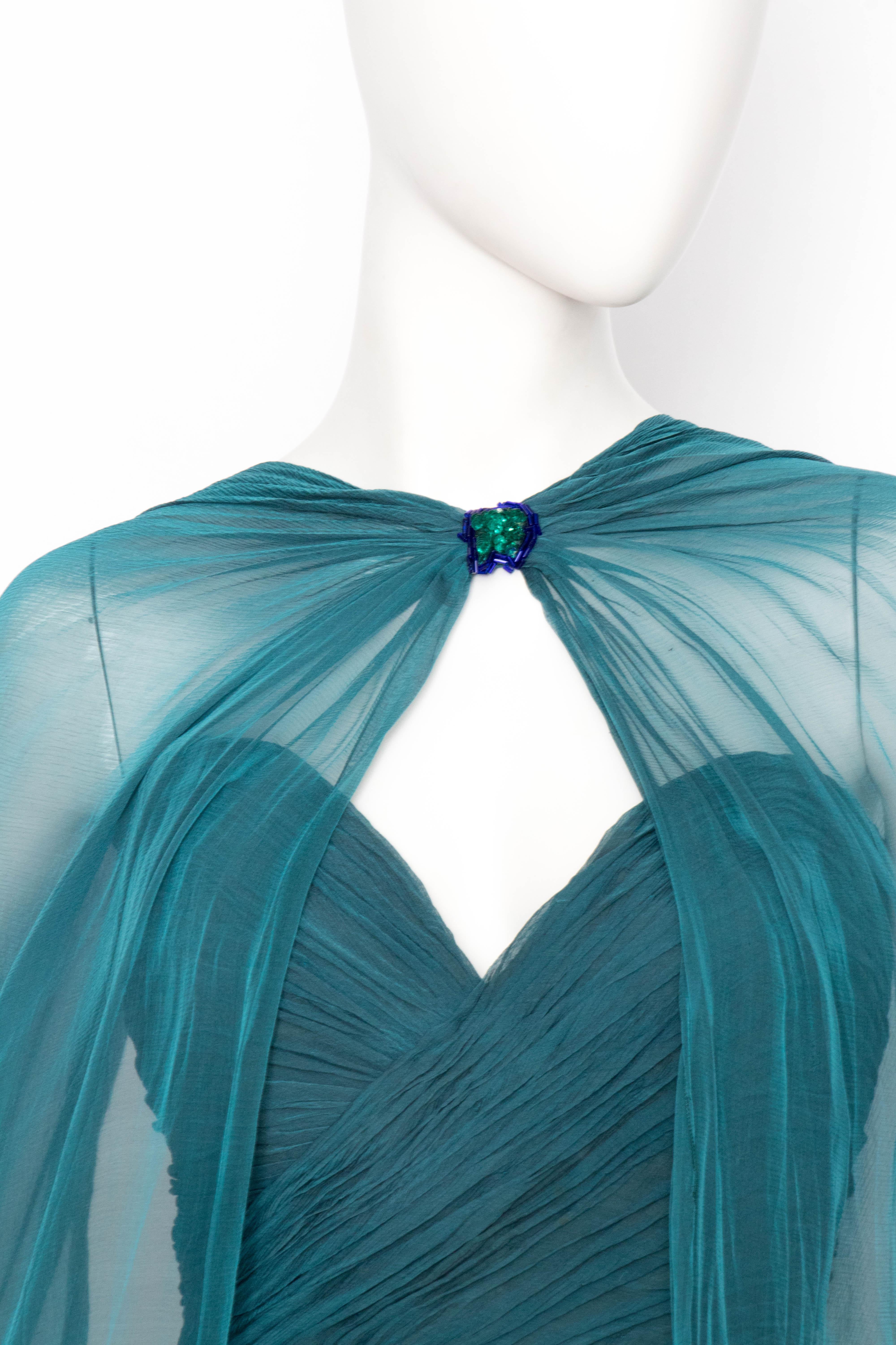 A 1980s Vintage Azzaro Blue Silk Chiffon Evening Dress 3