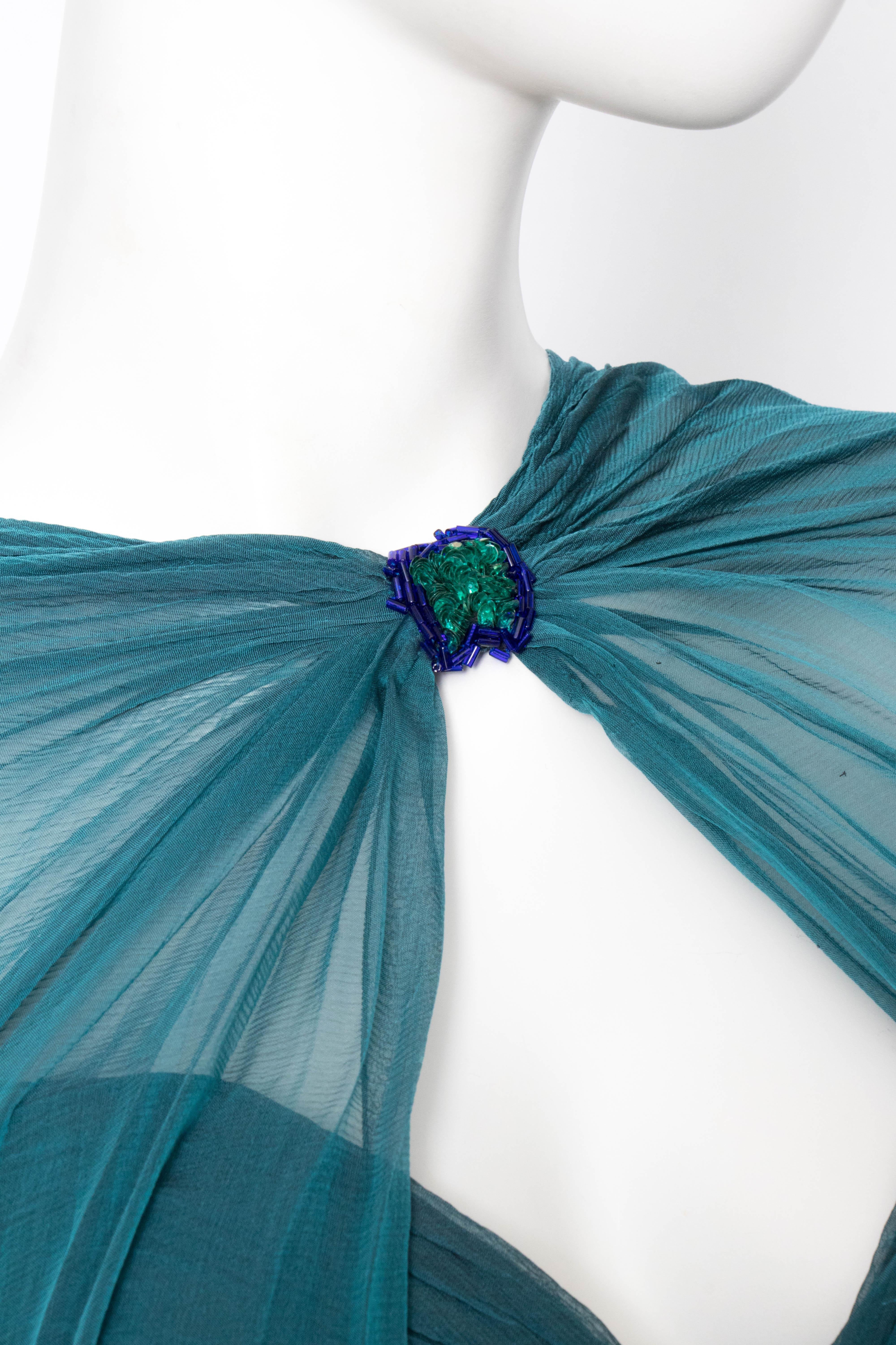 A 1980s Vintage Azzaro Blue Silk Chiffon Evening Dress 4
