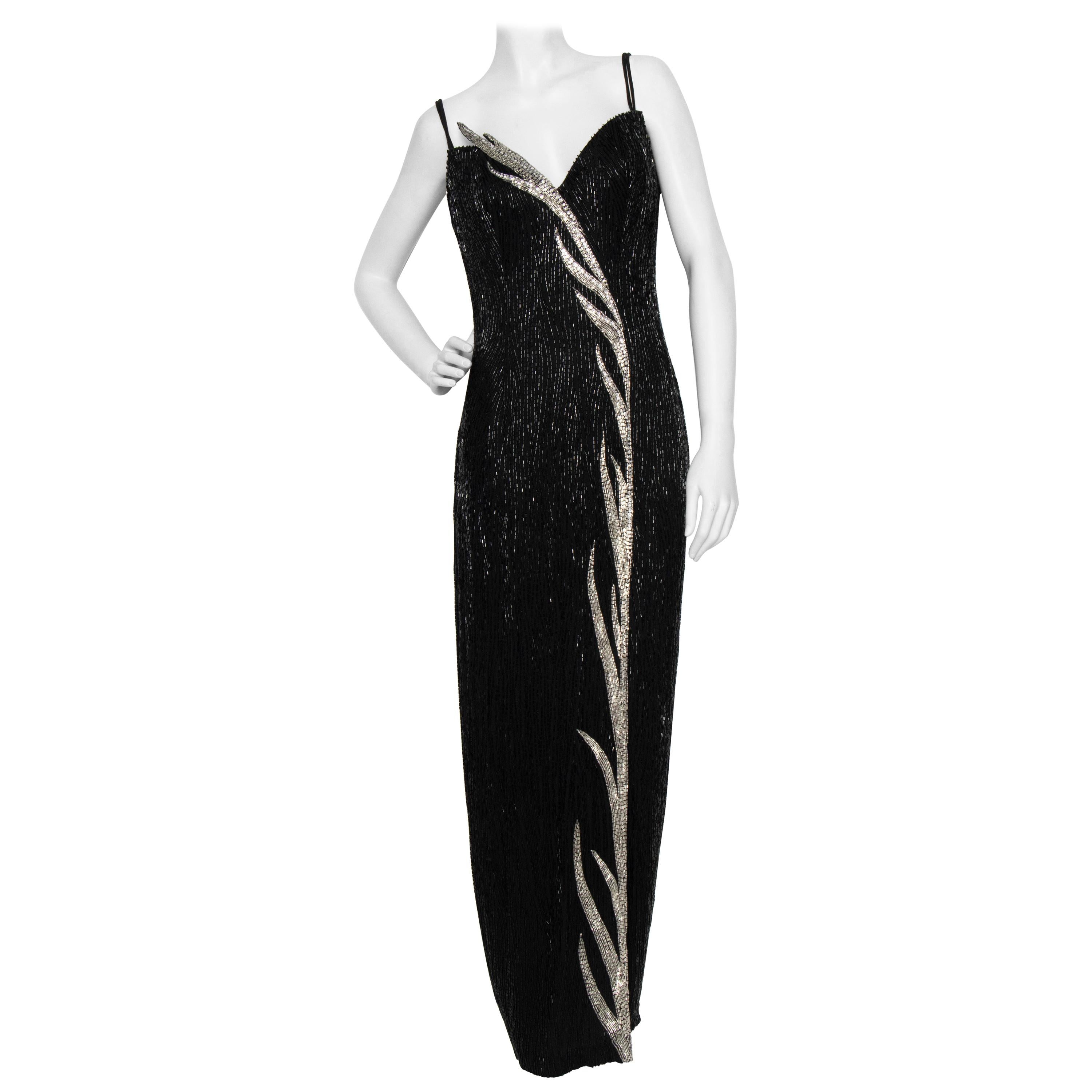 Vintage 1980's BOB MACKIE Size L Black Jersey Red Beaded Neck Dress main image 0