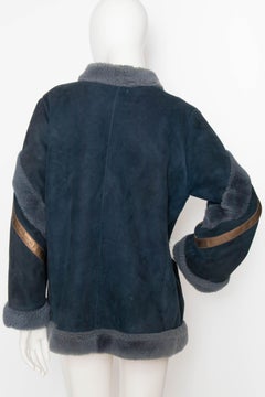 A 1980s Vintage Christian Dior Blue Shearling Jacket