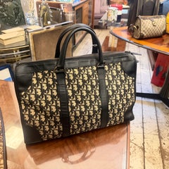 A 1980s Vintage Christian Dior Oblique Monogram Blue Canvas Boston Hand Bag