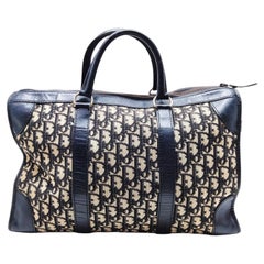 A 1980s Vintage Christian Dior Oblique Monogram Blue Canvas Boston Hand Bag