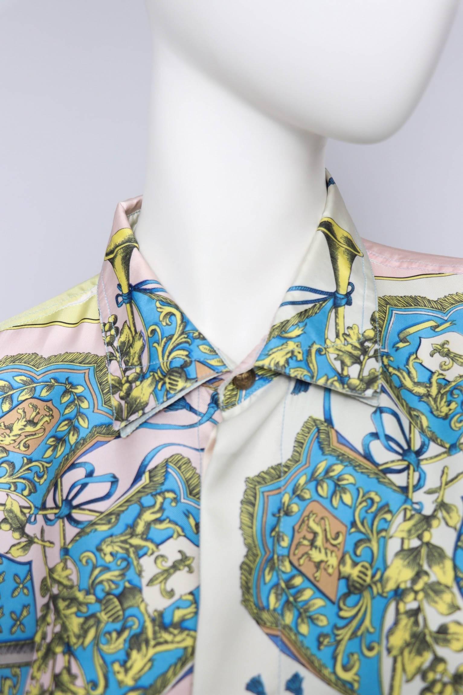 Gray A 1980s Vintage Gianni Versace Renaissance Print Silk Shirt L