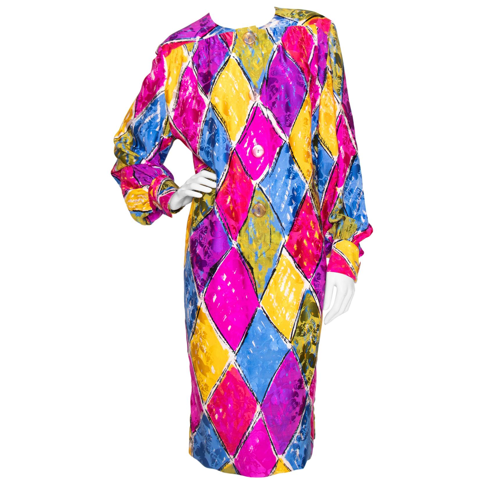 A 1980s Vintage Givenchy Jacquard Woven Silk Dress  For Sale