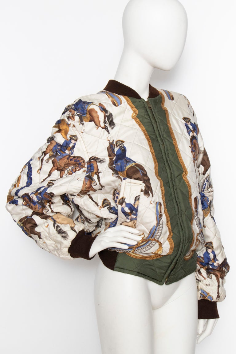 A 1980s Vintage Hermès Reversible Silk 'Reprise' Bomber Jacket at