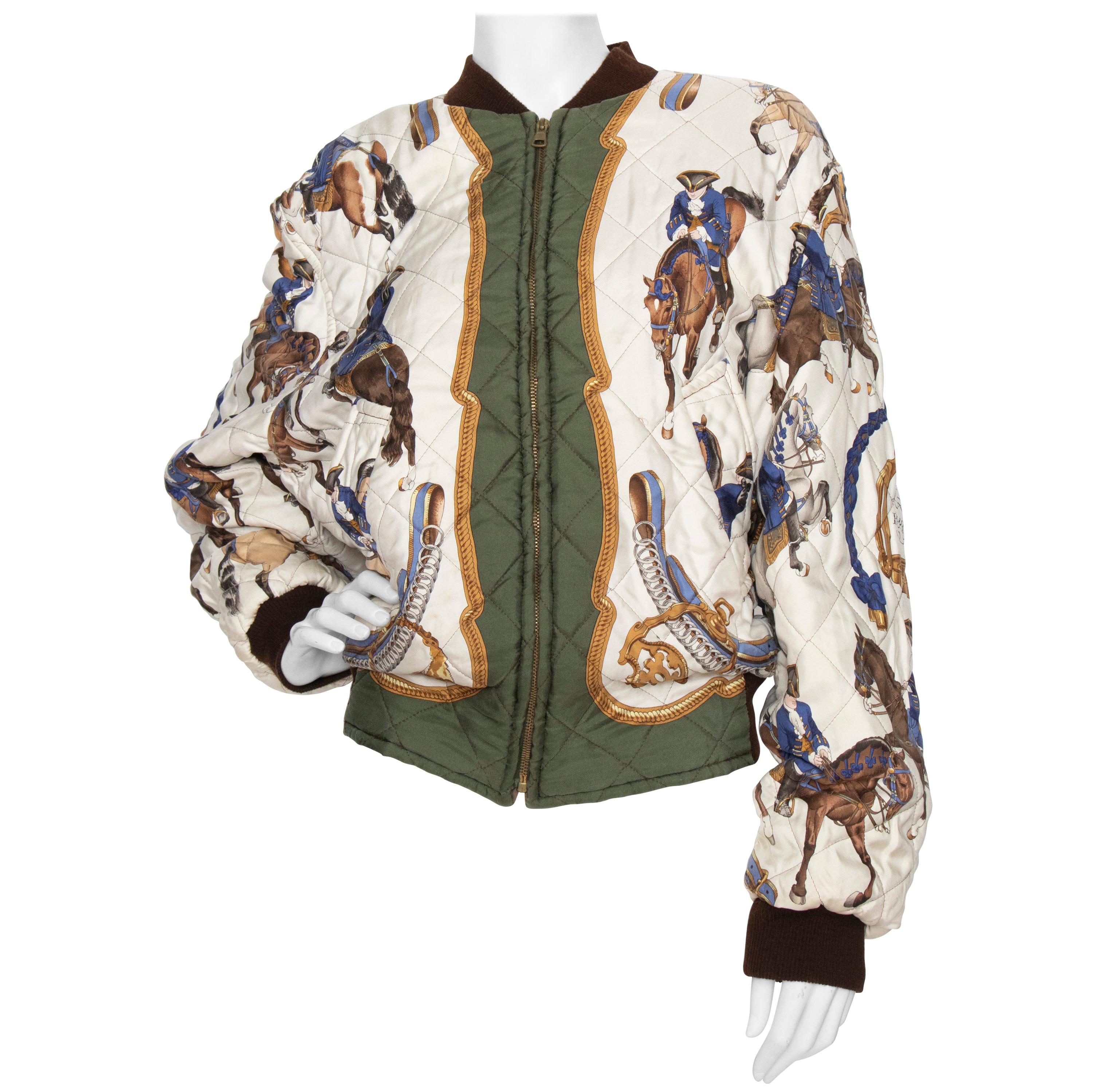 A 1980s Vintage Hermès Reversible Silk 'Reprise' Bomber Jacket at 