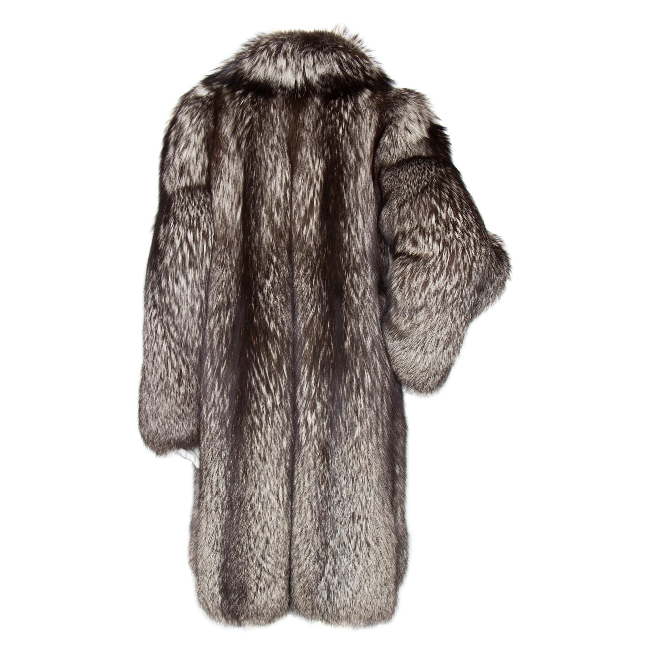 A 1980s Vintage Long Grey Saga  Fox Fur Coat 