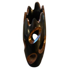A 1980s Vintage Organic Modern Hand Carved Wood Sculptural Vase
