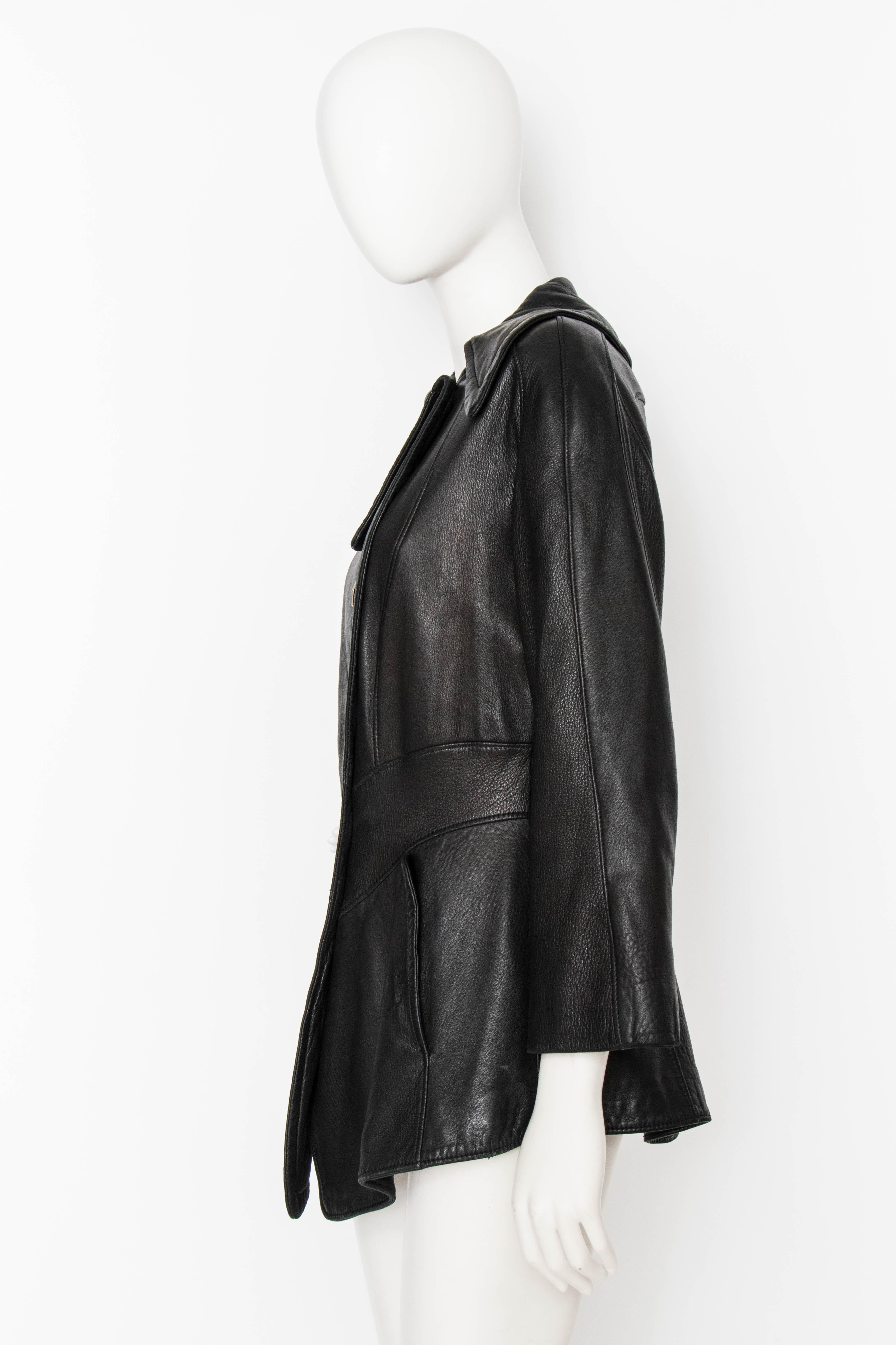 Women's or Men's A 1980s Vintage Thierry Mugler Black Leather Jacket 