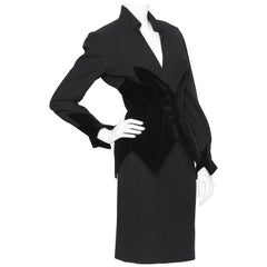 A 1980s Vintage Thierry Mugler Black Wool and Velvet Skirt Suit