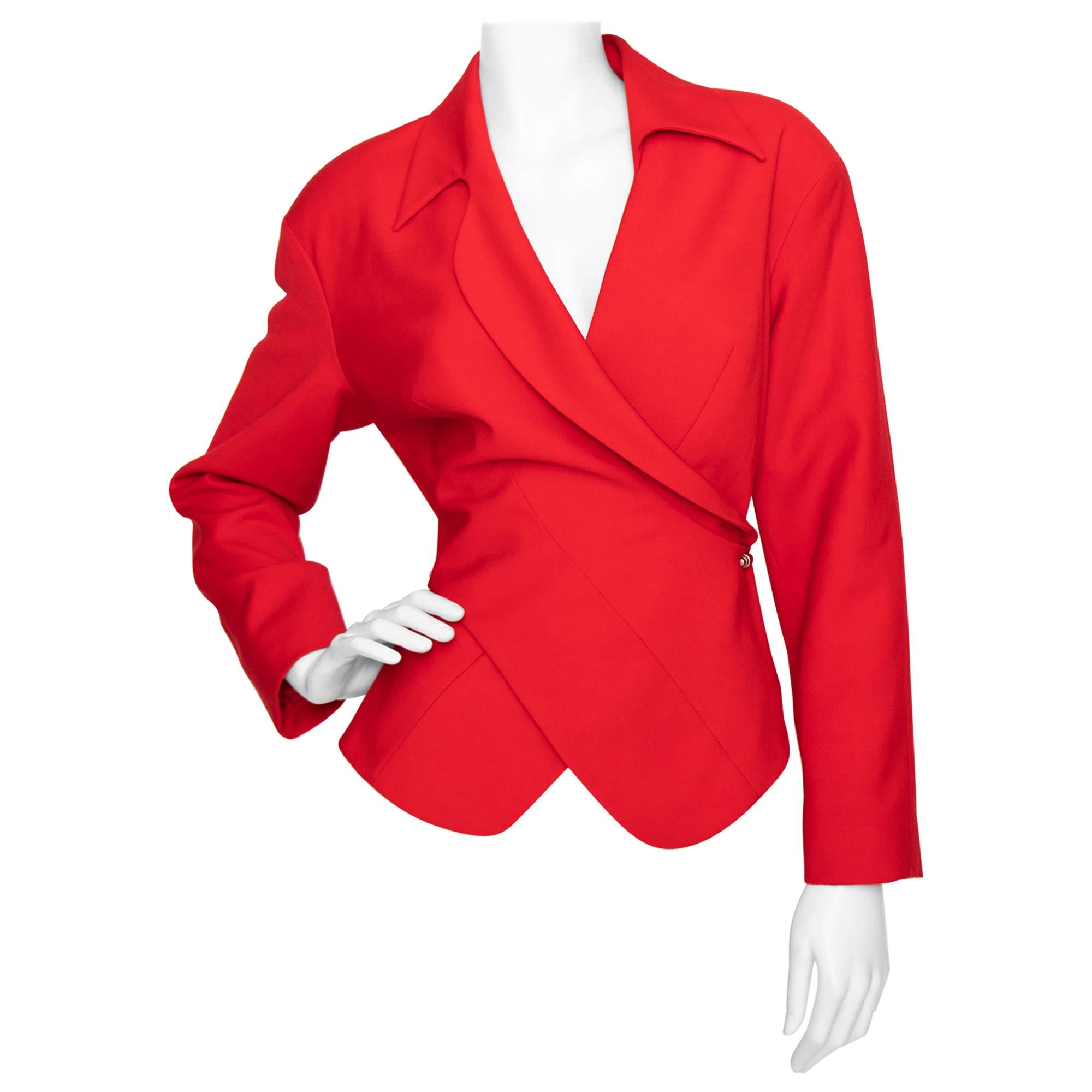 A 1980s Vintage Thierry Mugler Red Wool Blazer  For Sale
