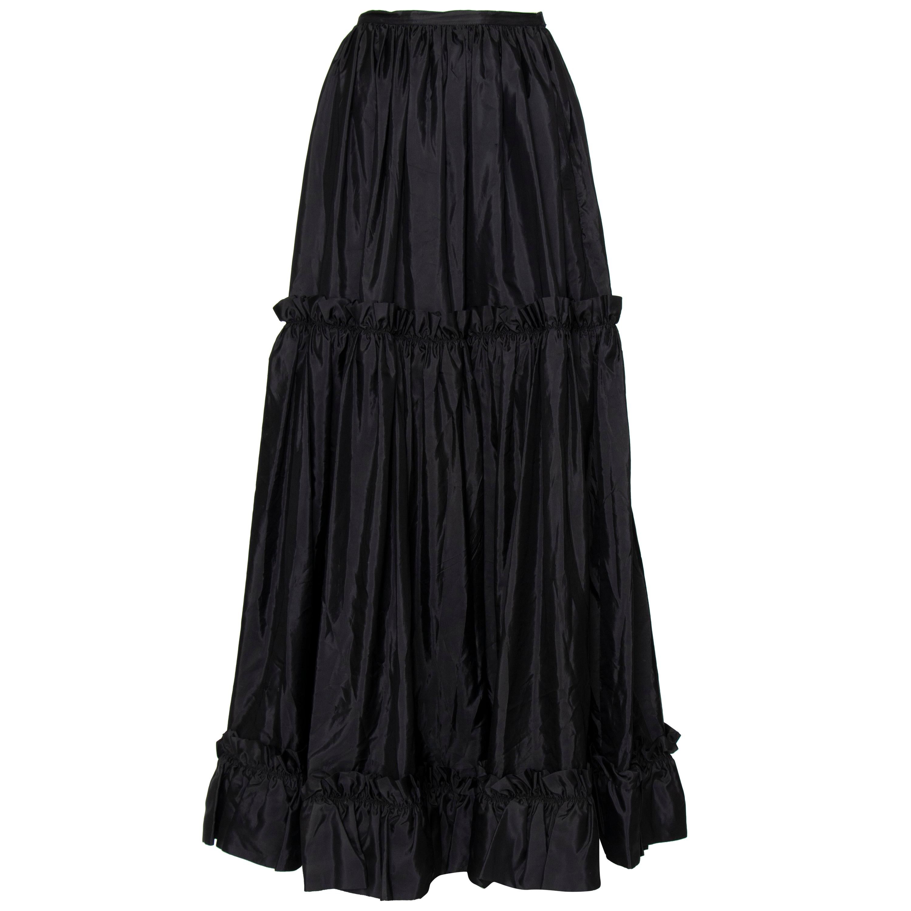 A 1980s Vintage Yves Saint Laurent Rive Gauche Black Silk Taffeta Skirt For Sale