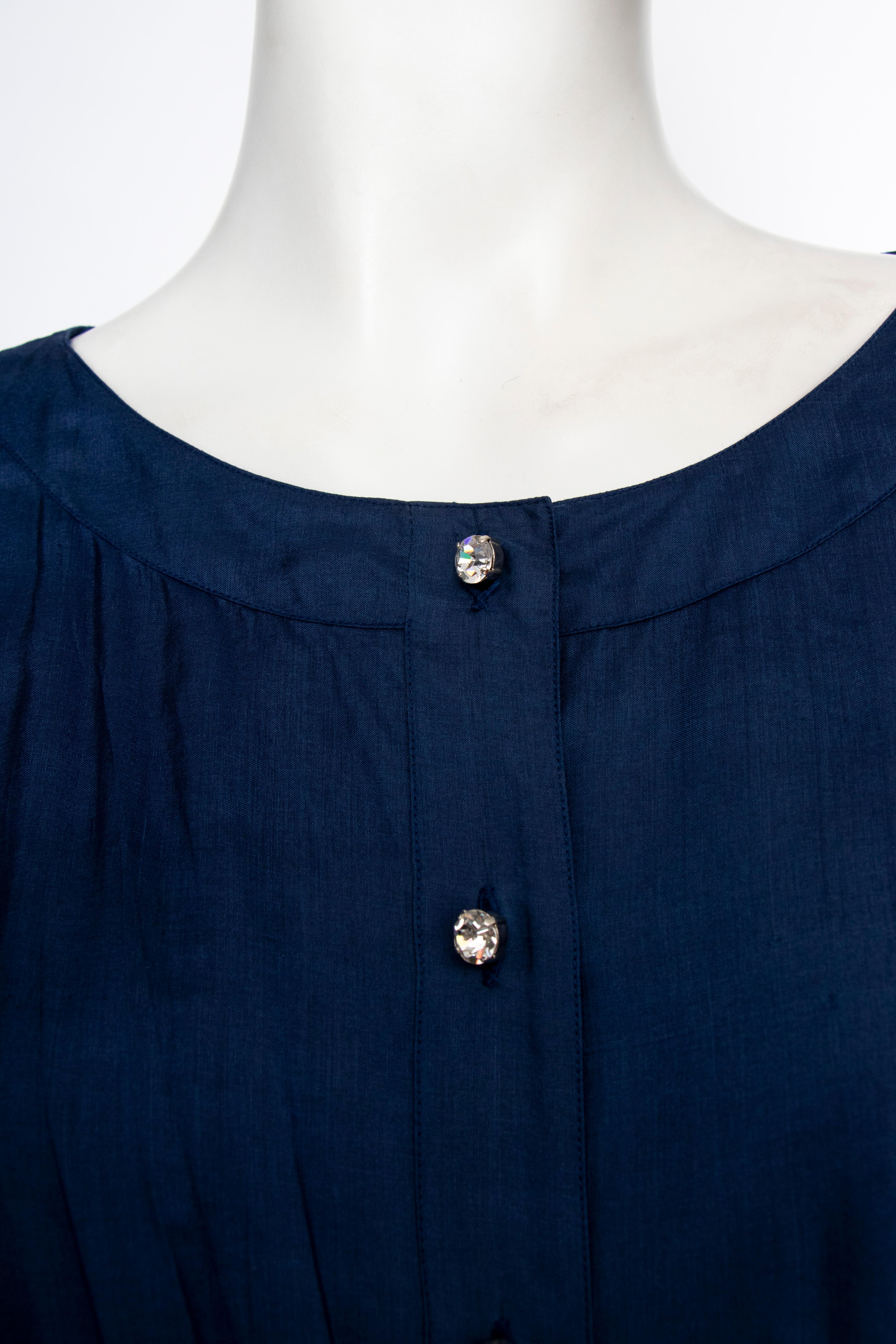 A 1980s Vintage Yves Saint Laurent Rive Gauche Blue Silk Blouse  For Sale 3