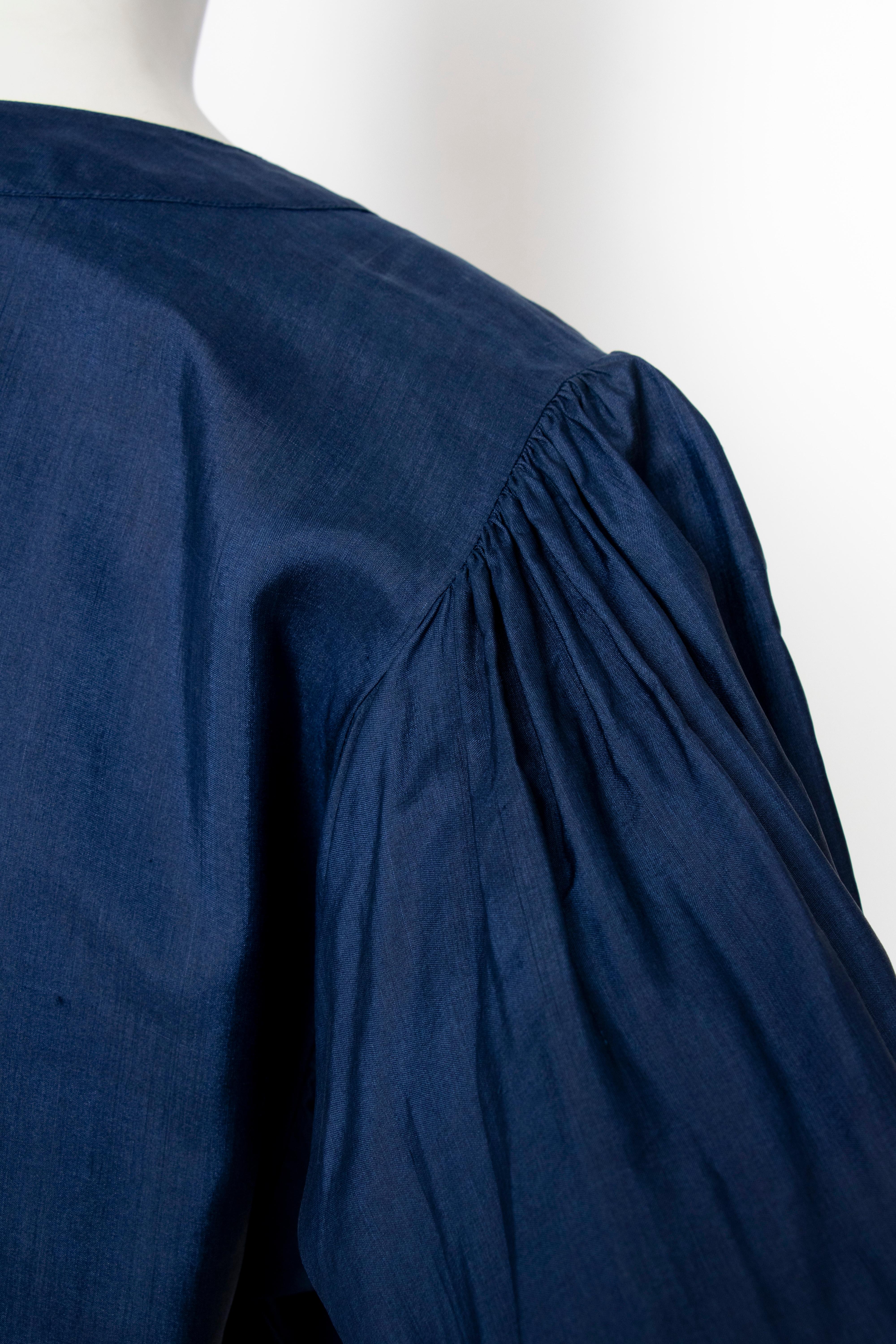 A 1980s Vintage Yves Saint Laurent Rive Gauche Blue Silk Blouse  For Sale 5