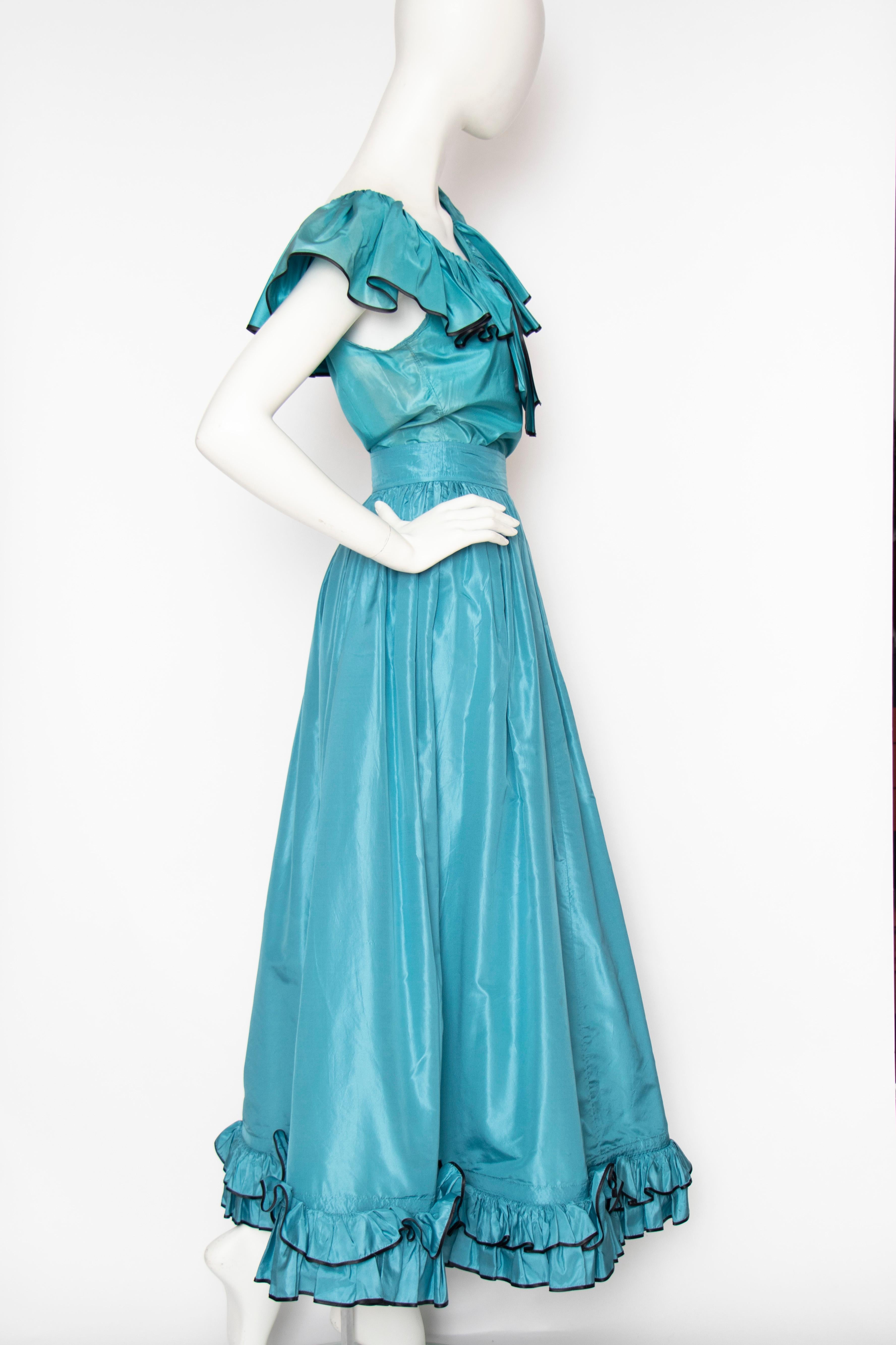 Blue A 1980s Vintage Yves Saint Laurent Rive Gauche Silk Taffeta Two Piece Dress For Sale
