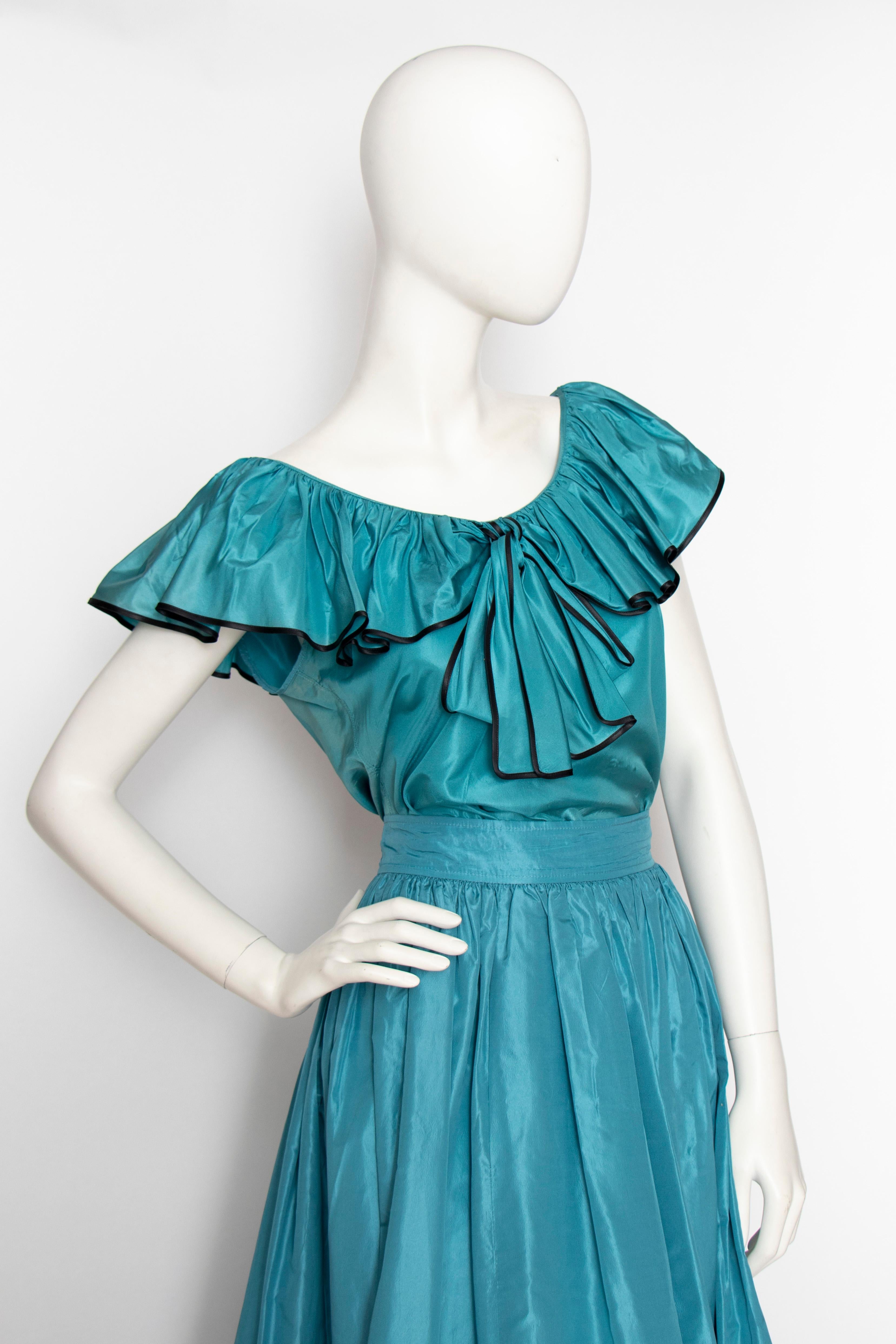 Women's or Men's A 1980s Vintage Yves Saint Laurent Rive Gauche Silk Taffeta Two Piece Dress For Sale
