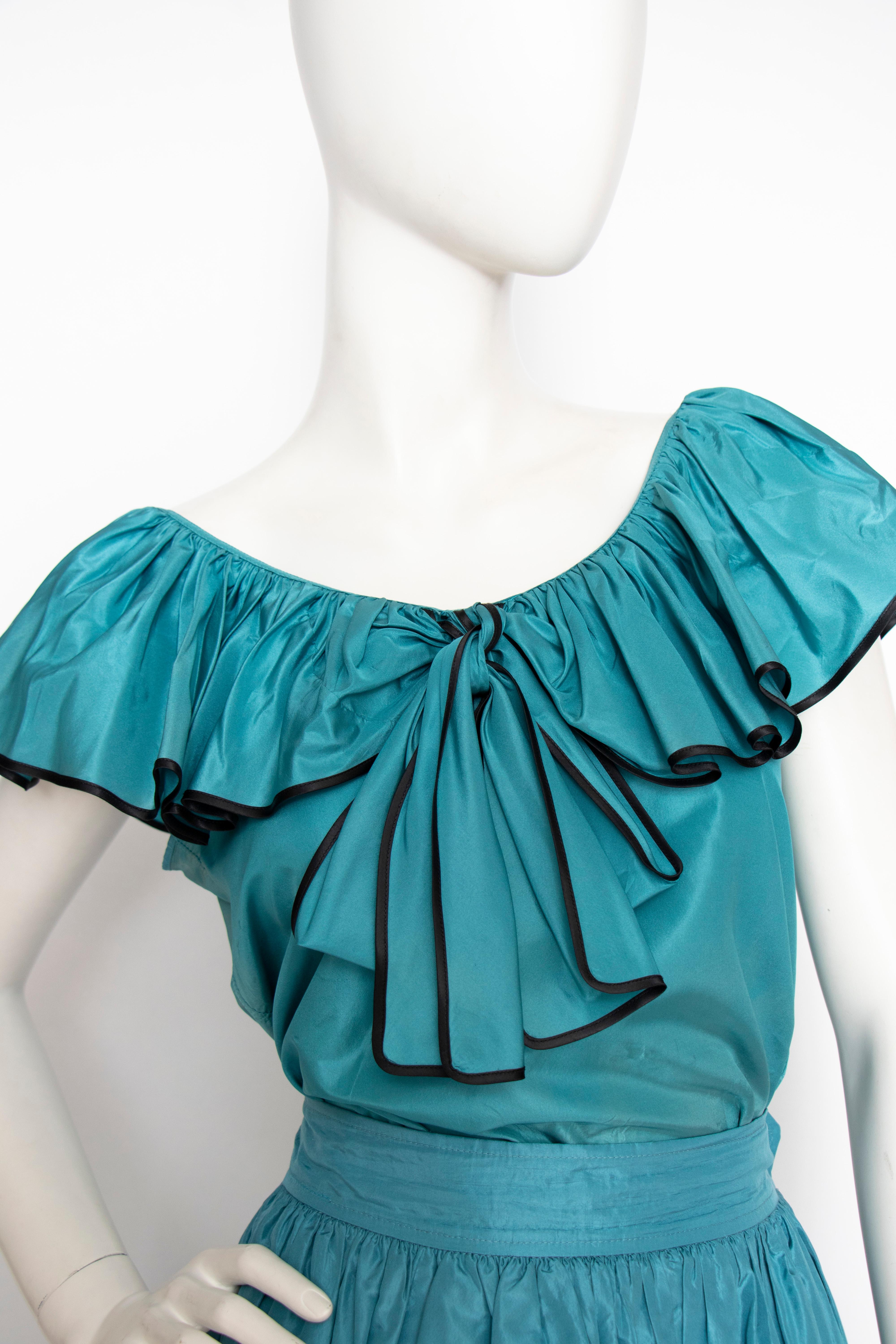 A 1980s Vintage Yves Saint Laurent Rive Gauche Silk Taffeta Two Piece Dress For Sale 1