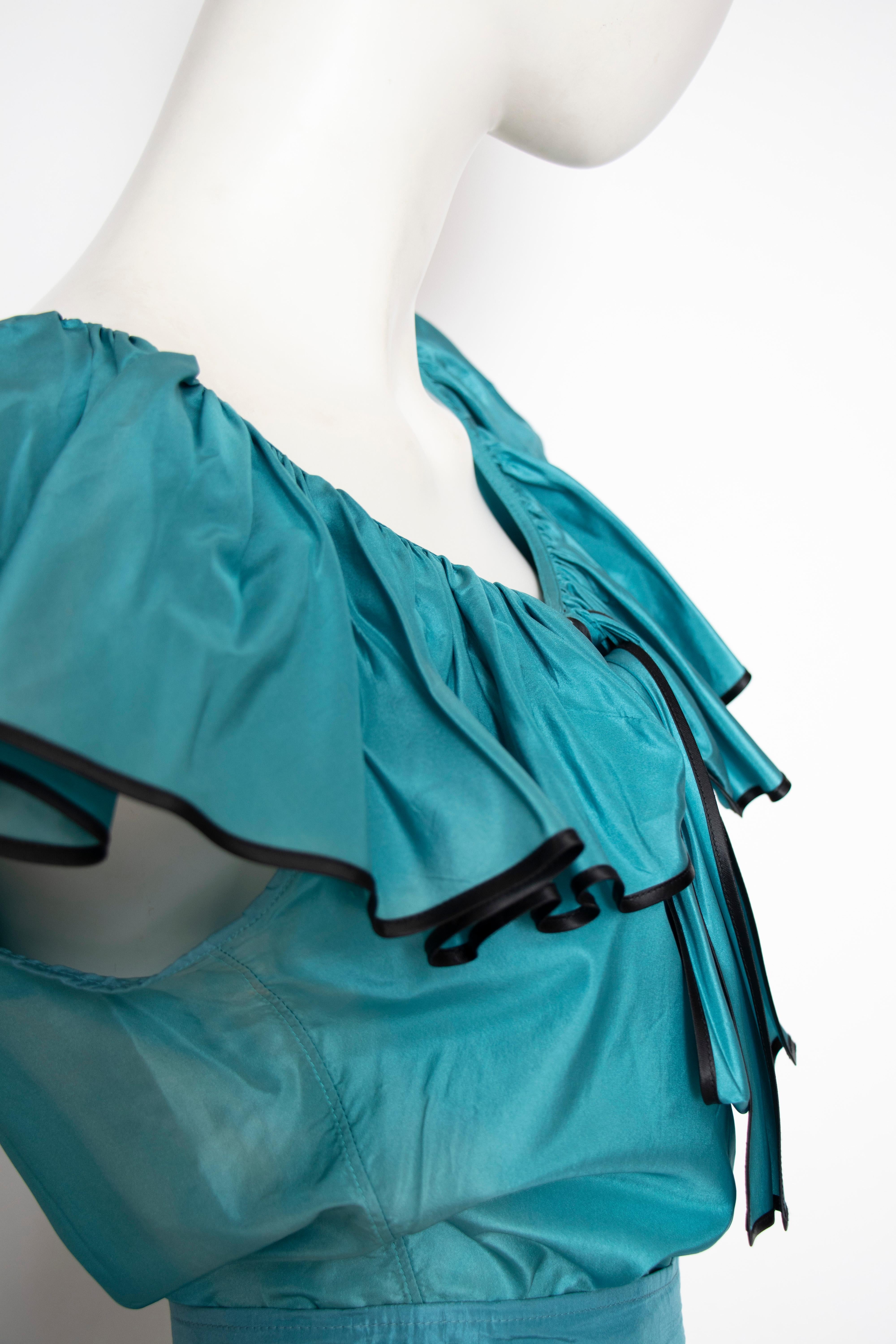 A 1980s Vintage Yves Saint Laurent Rive Gauche Silk Taffeta Two Piece Dress For Sale 2