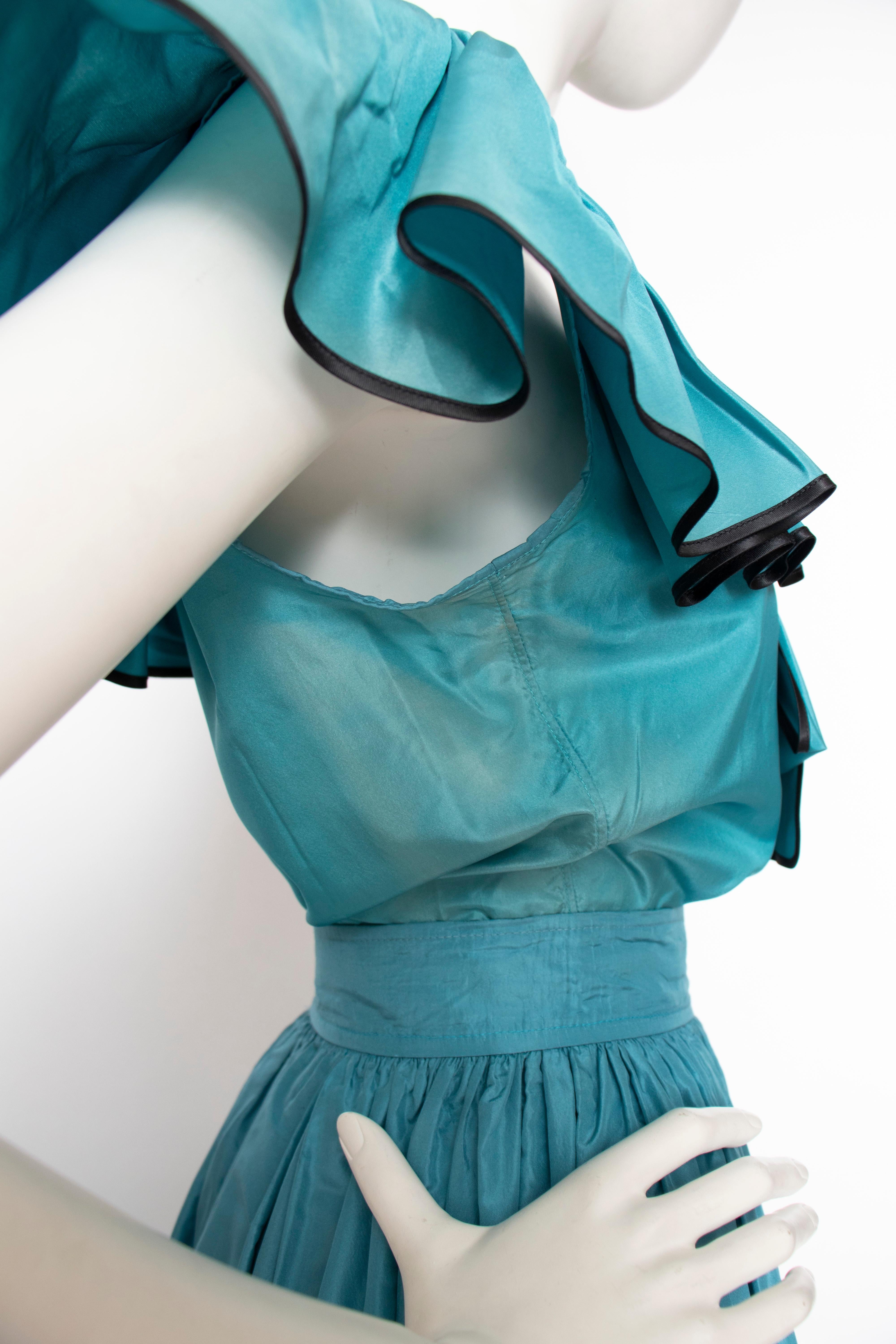 A 1980s Vintage Yves Saint Laurent Rive Gauche Silk Taffeta Two Piece Dress For Sale 3