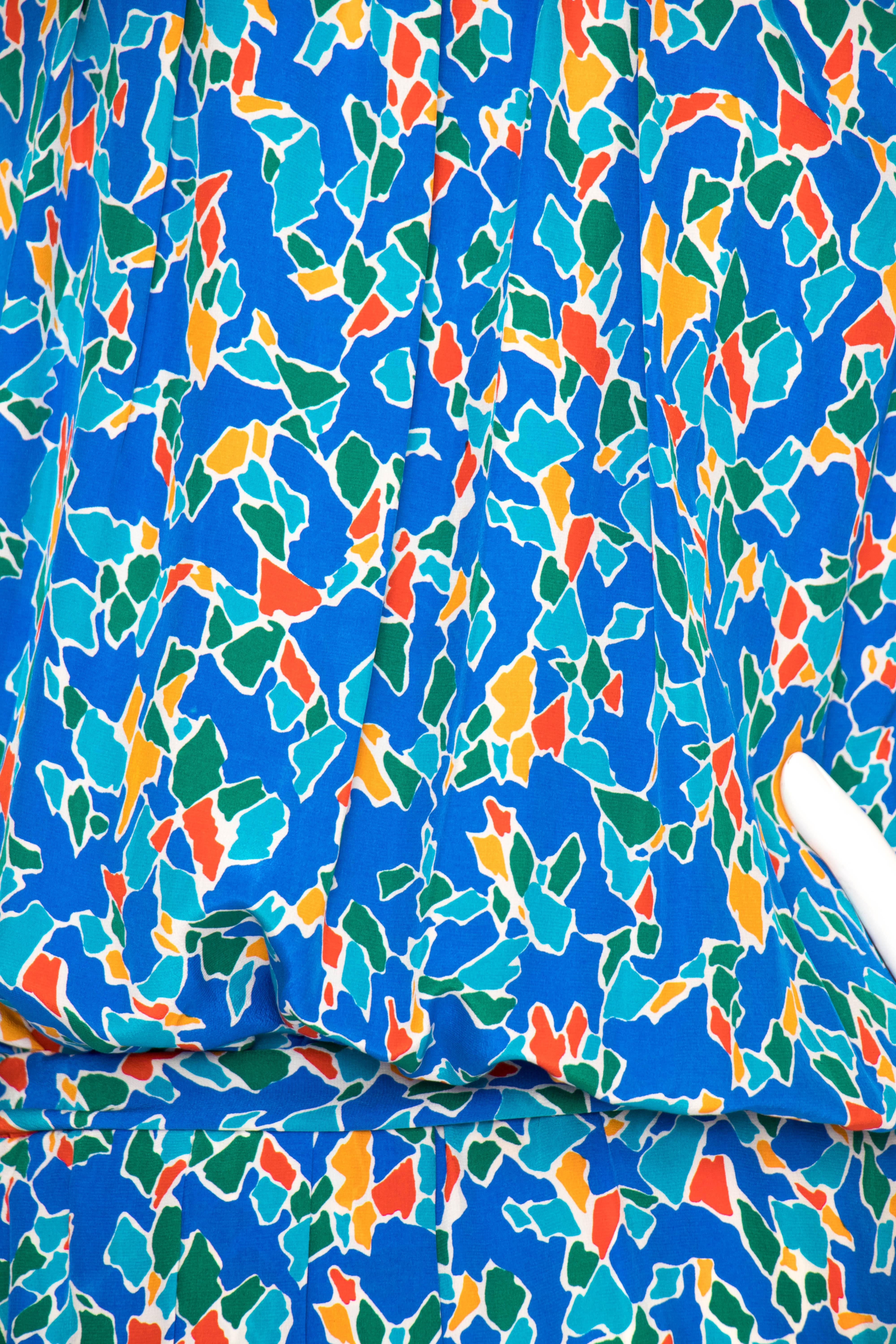 A 1980s Yves Saint Laurent Rive Gauche Graphic Sleeveless Silk Drop-waist Dress  1