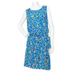 A 1980s Yves Saint Laurent Rive Gauche Graphic Sleeveless Silk Drop-waist Dress