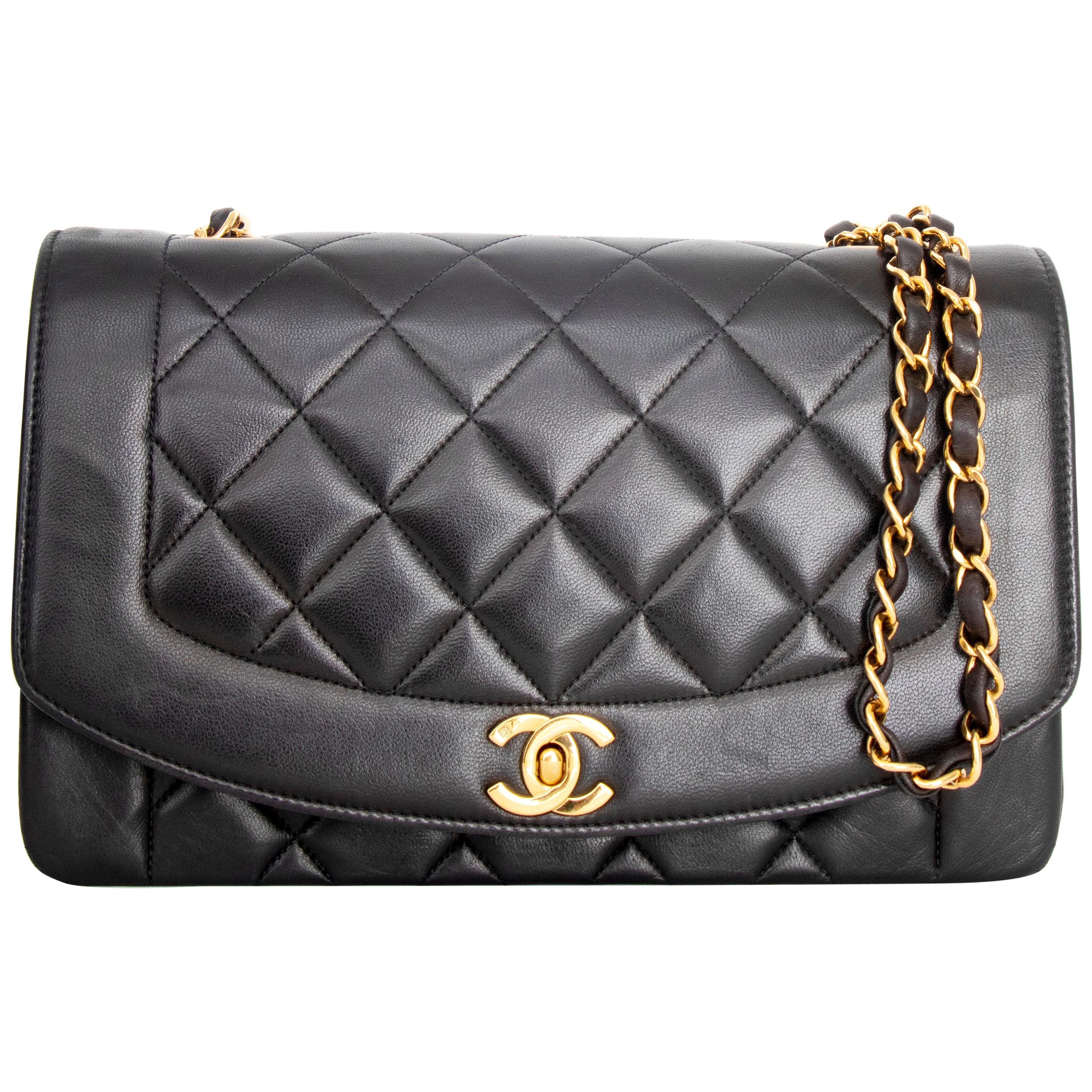 A 1990s Chanel Black Quilted Lambskin Bag Gold Hardware For Sale