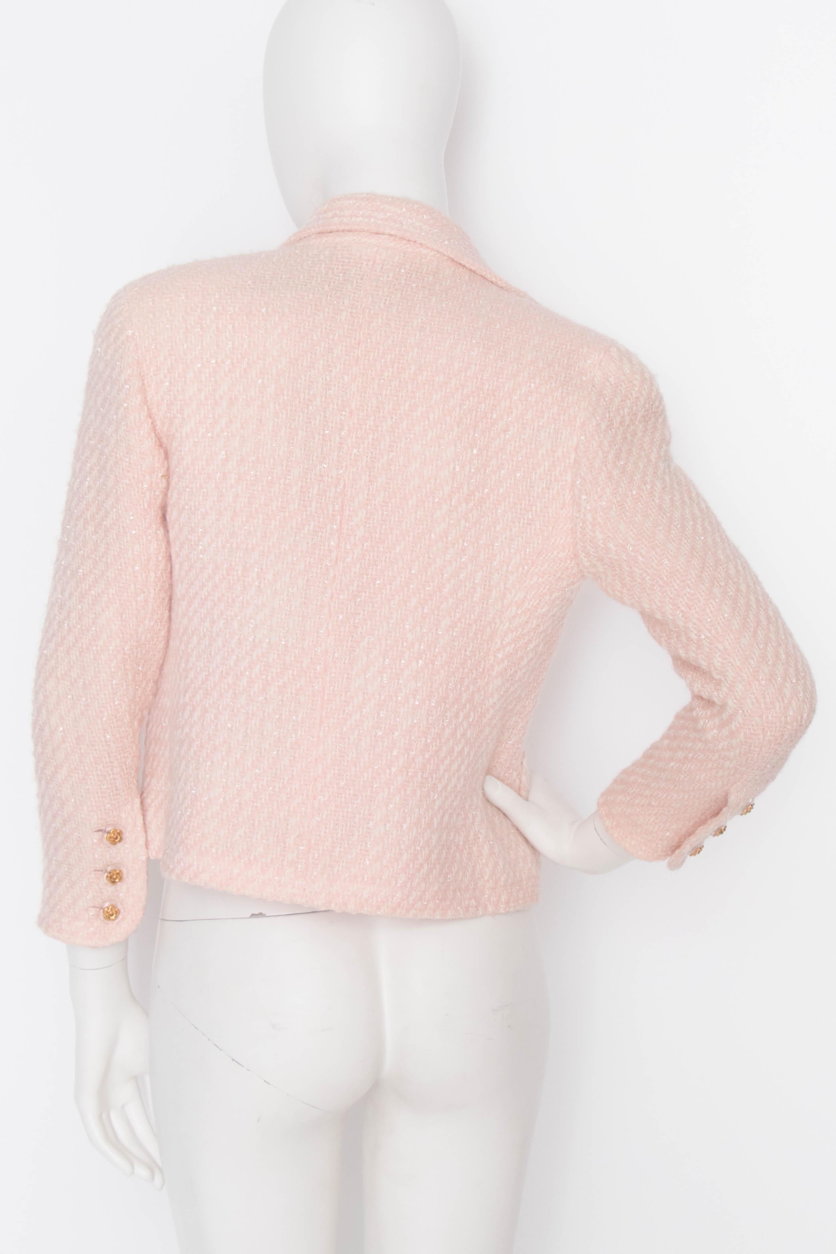 White A 1990s Chanel Pink Boucle Cropped Jacket 