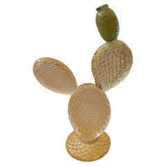 Cactus en flor de cristal de Murano verde y dorado Dior Home de los años 90
