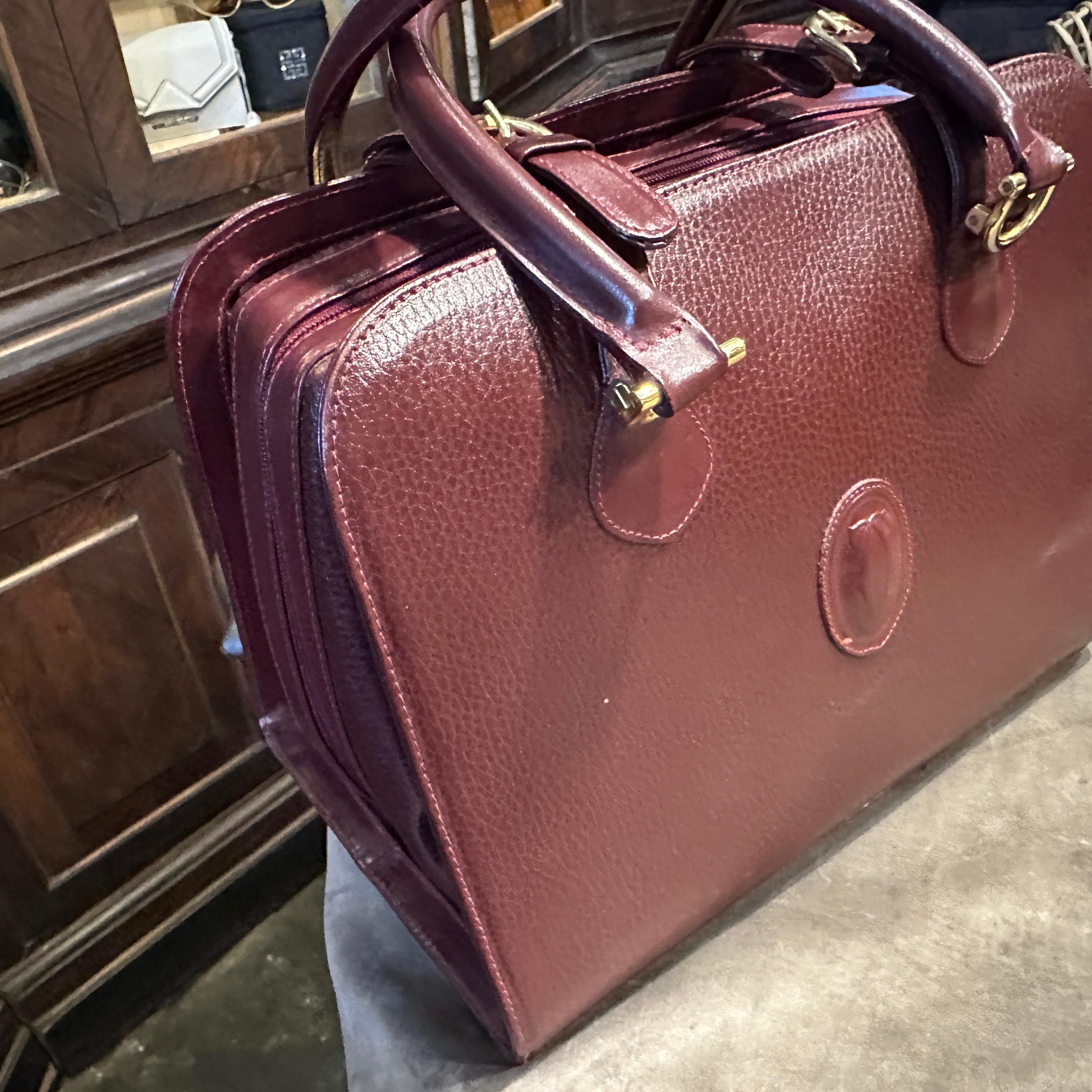 A 1990s Elegant Bordeaux Leather and Brass by Cartier For Sale 2