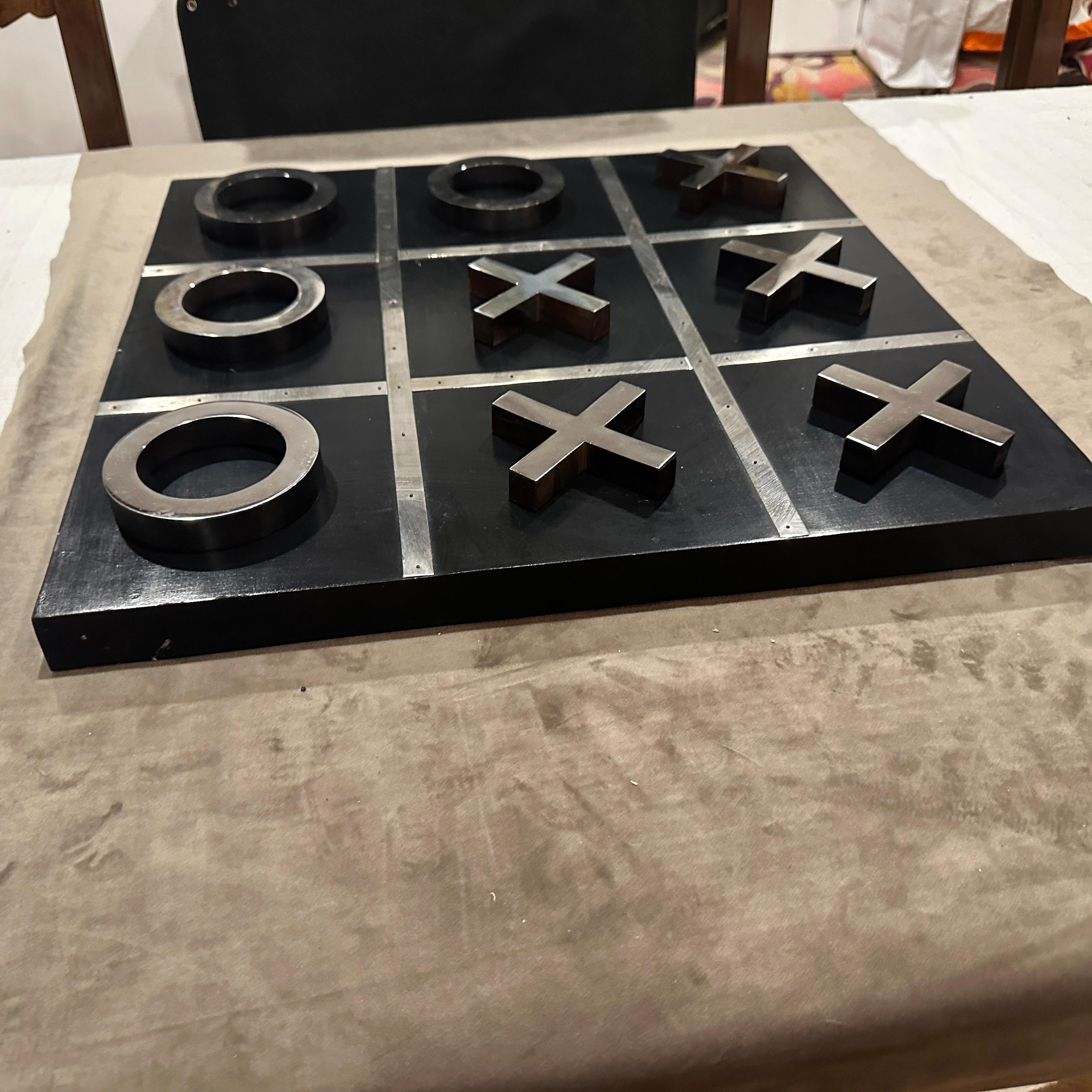 A 1990s Modern Black Painted Wood and Silverplate Italian Huge Table Game In Excellent Condition For Sale In Aci Castello, IT