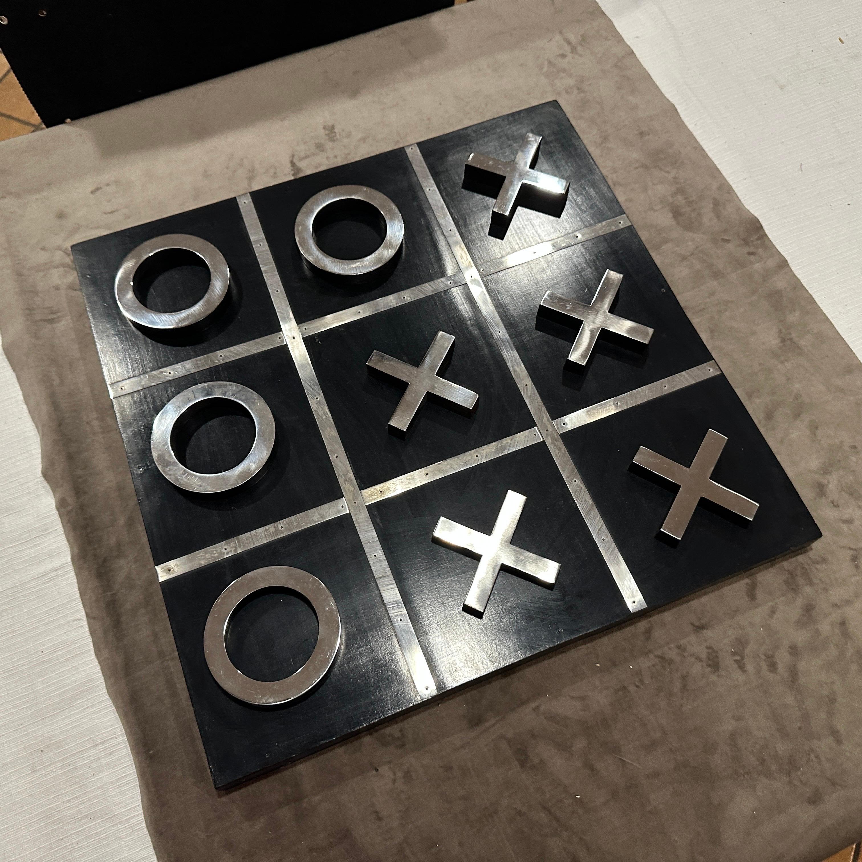 20th Century A 1990s Modern Black Painted Wood and Silverplate Italian Huge Table Game For Sale
