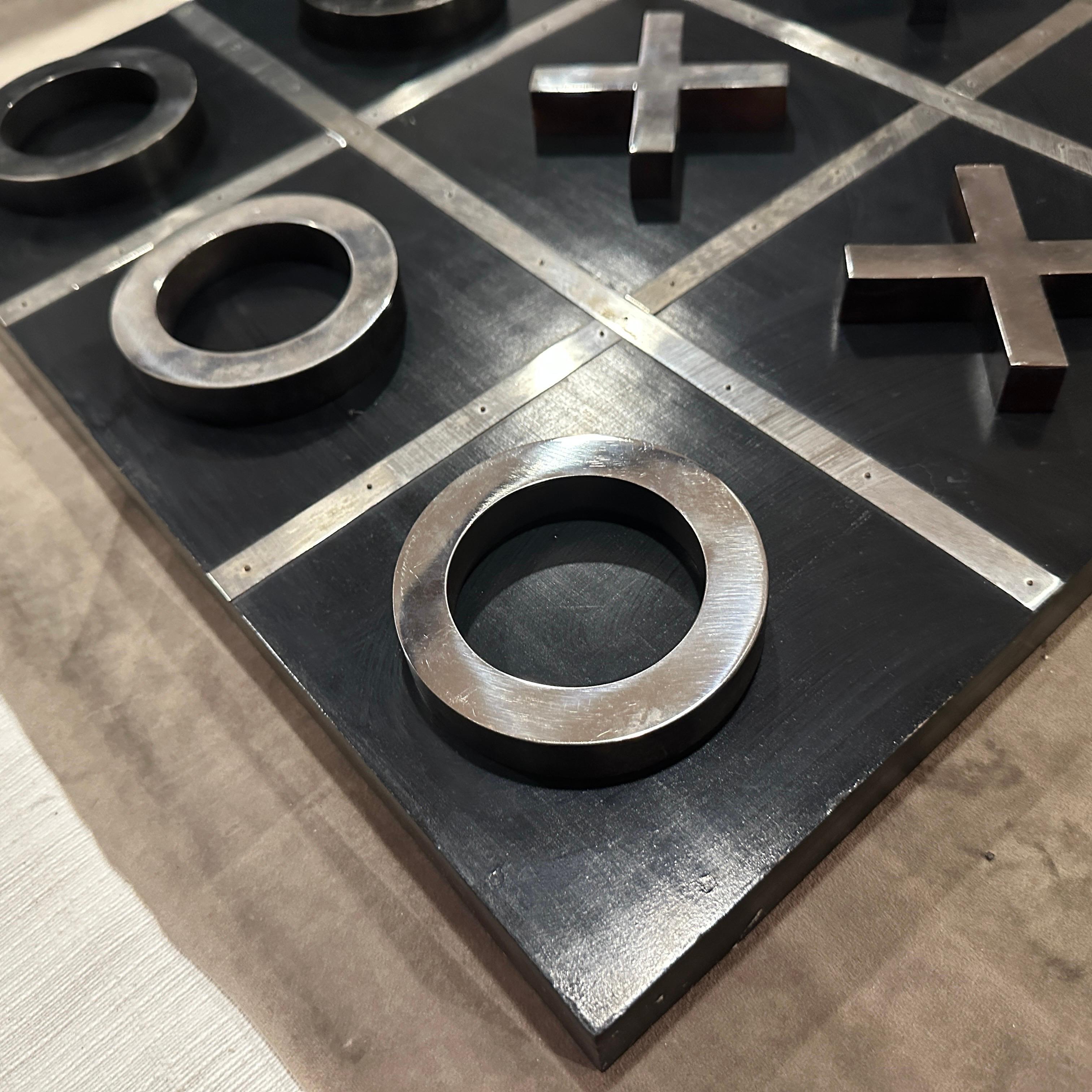 Silver Plate A 1990s Modern Black Painted Wood and Silverplate Italian Huge Table Game For Sale