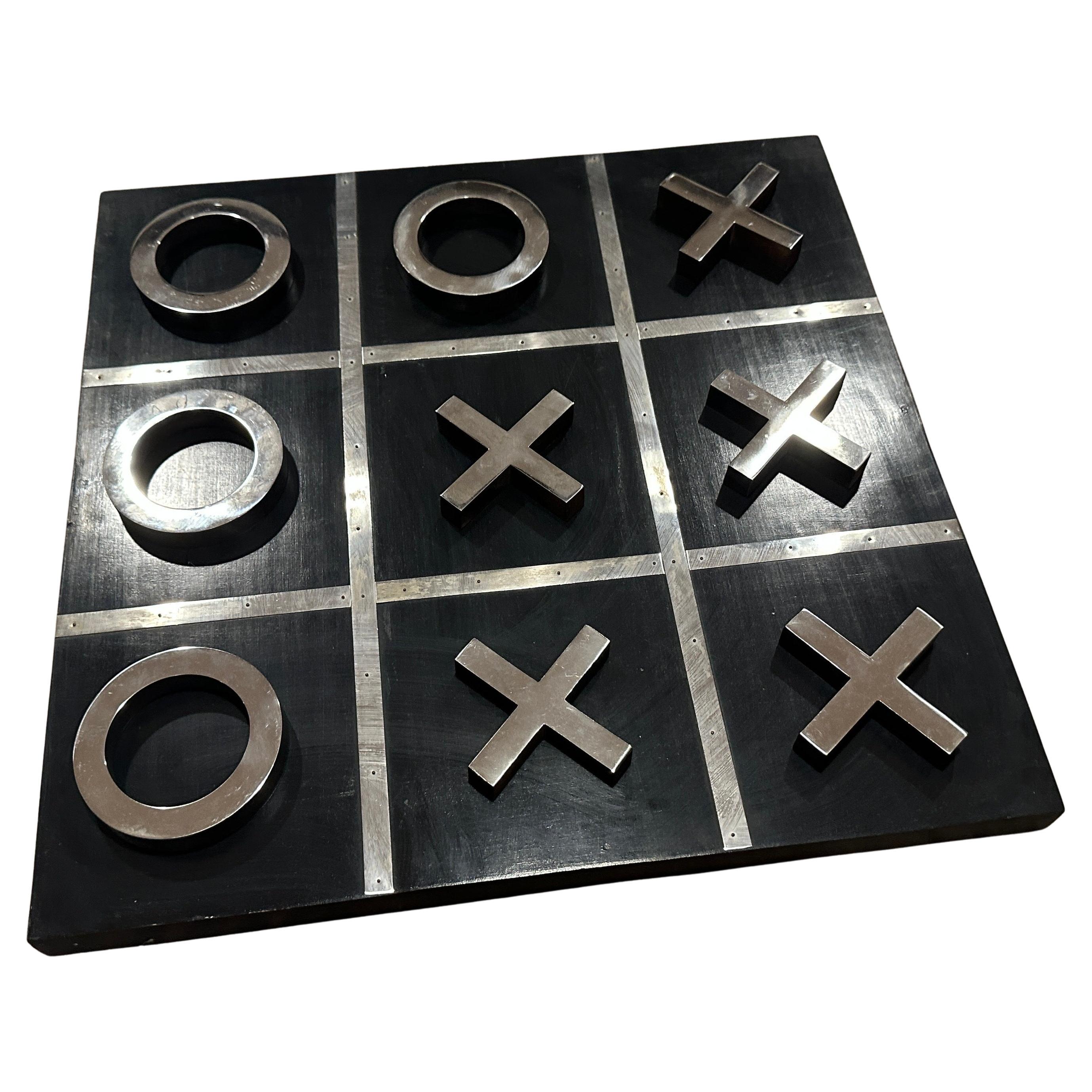 A 1990s Modern Black Painted Wood and Silverplate Italian Huge Table Game For Sale