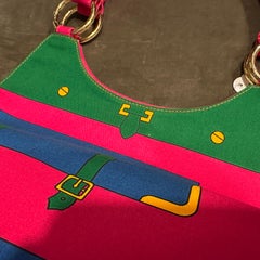 A 1990s Vibrant Pink and Green Fabric Top Handle Bag By Roberta di Camerino