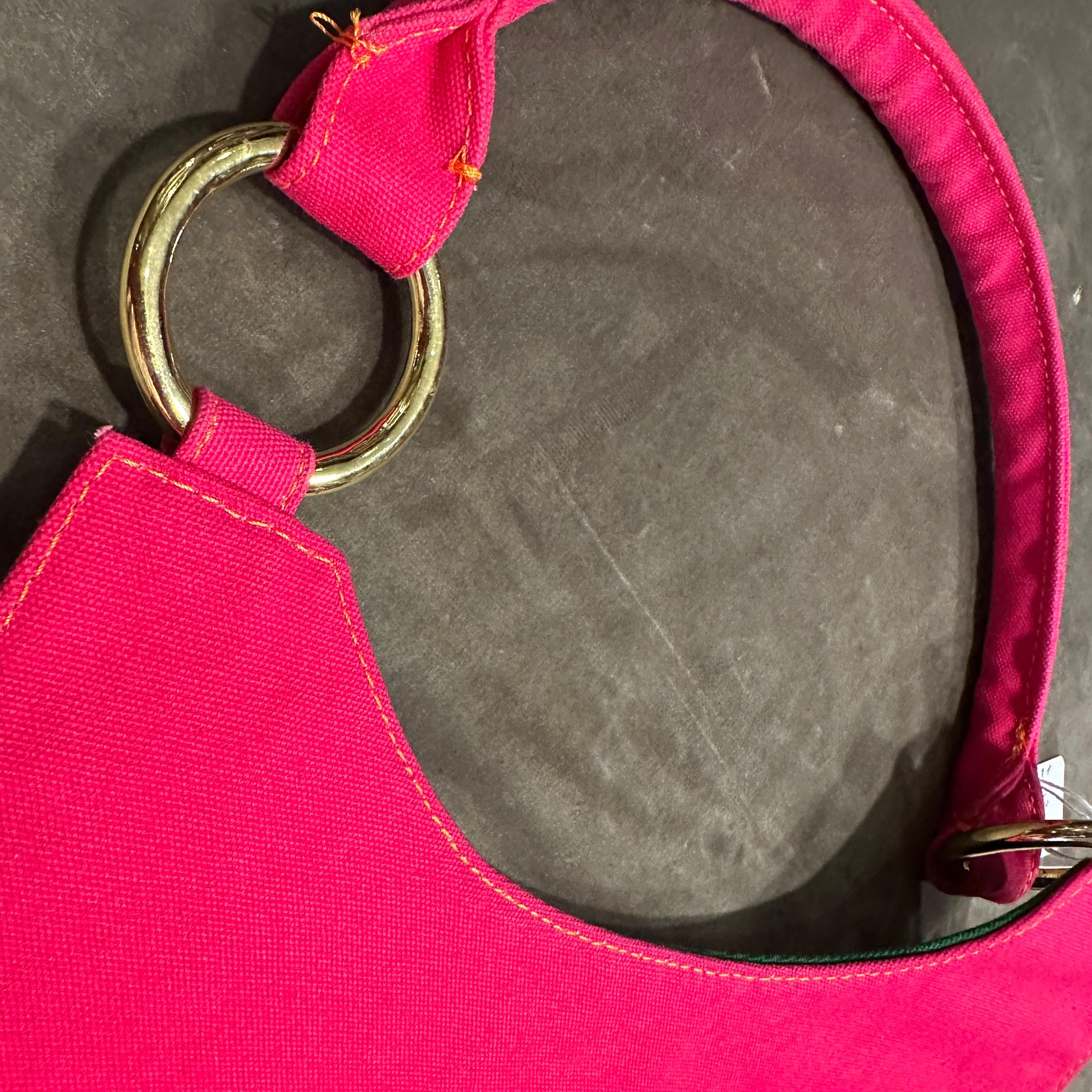 A 1990s Vibrant Pink and Green Fabric Top Handle Bag By Roberta di Camerino For Sale 3