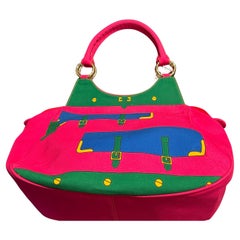 A 1990s Vibrant Pink and Green Fabric Top Handle Bag By Roberta di Camerino
